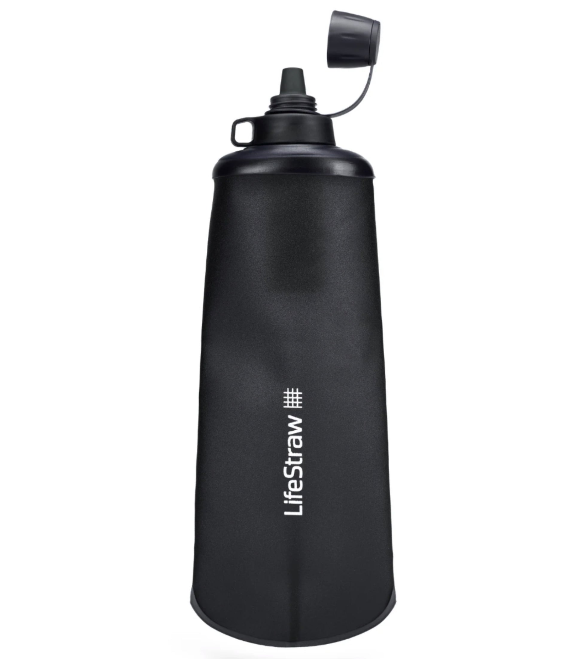 Collapsible squeeze bottle with screw-top cap and tether