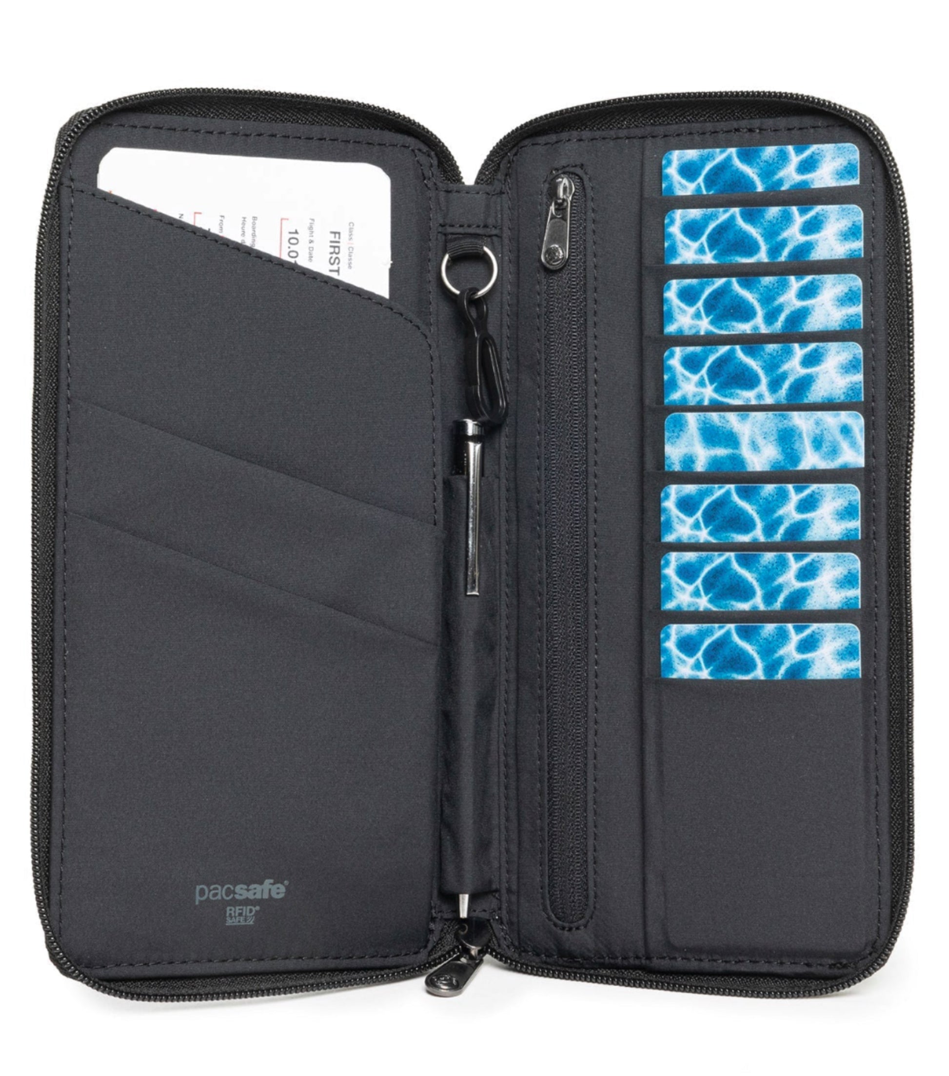 8 card slots and boarding pass pocket