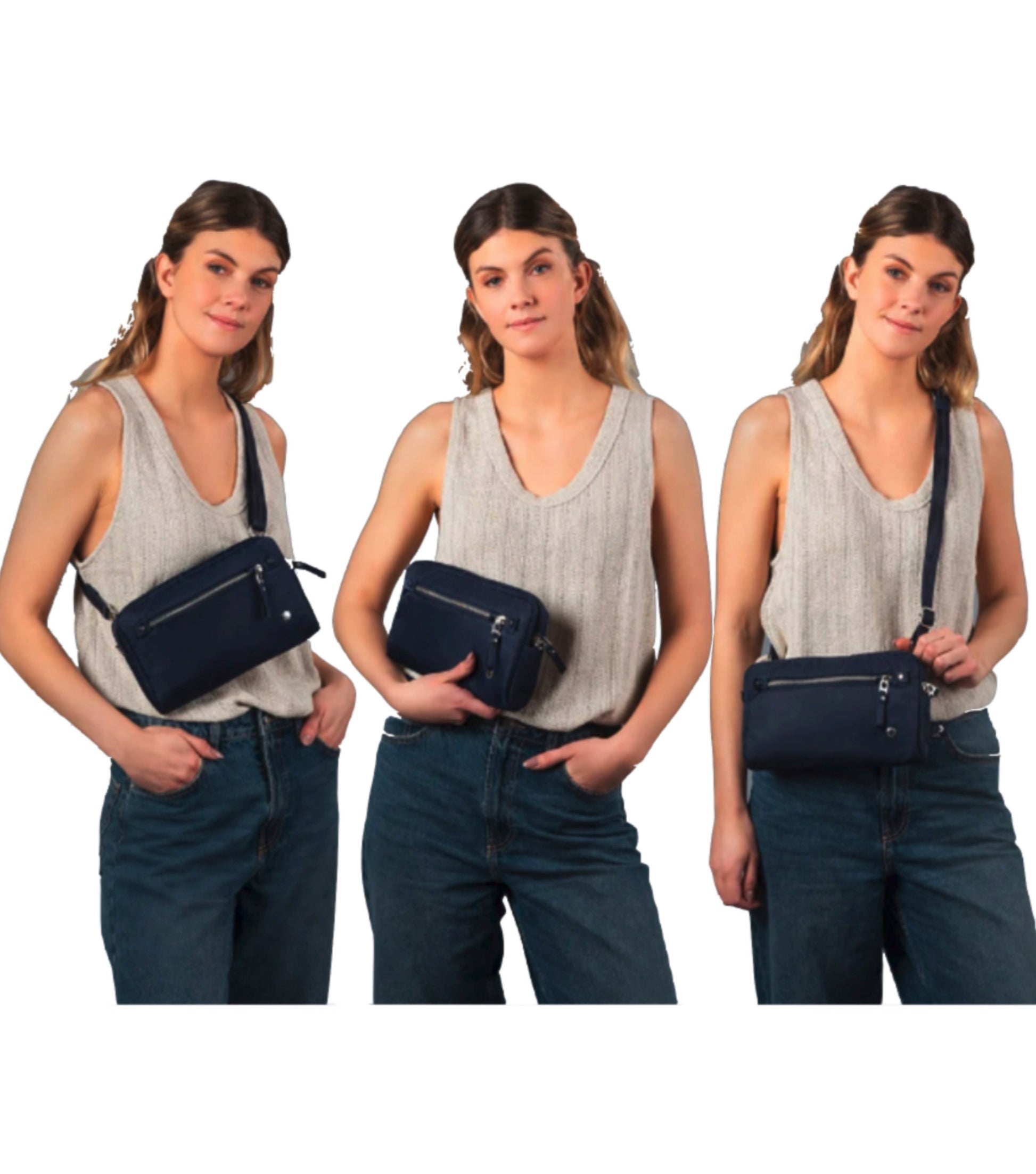 Can be worn 3 different ways, as a crossbody, sling pack or clutch