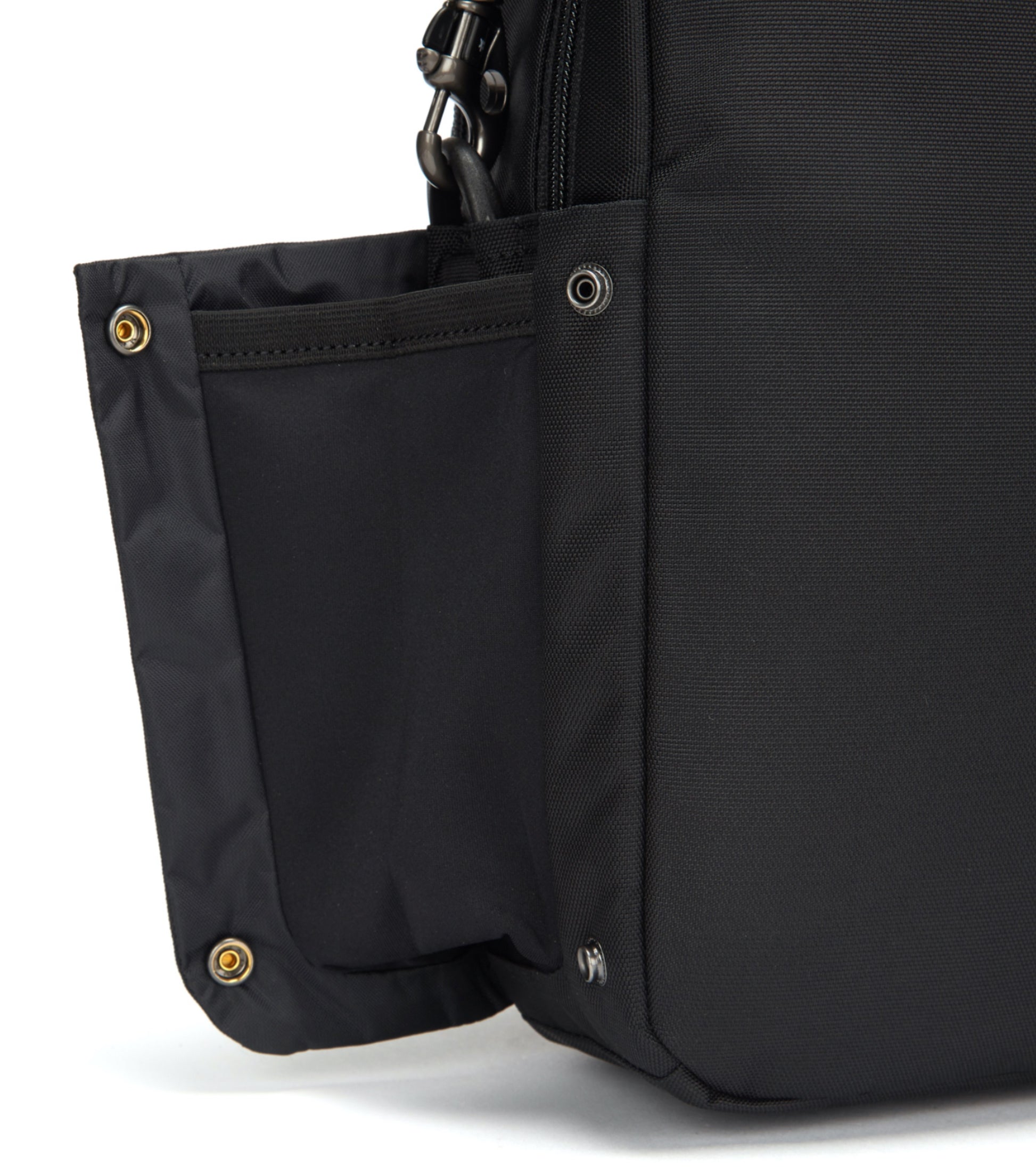 Side pocket for quick access to a reusable water bottle or small umbrella