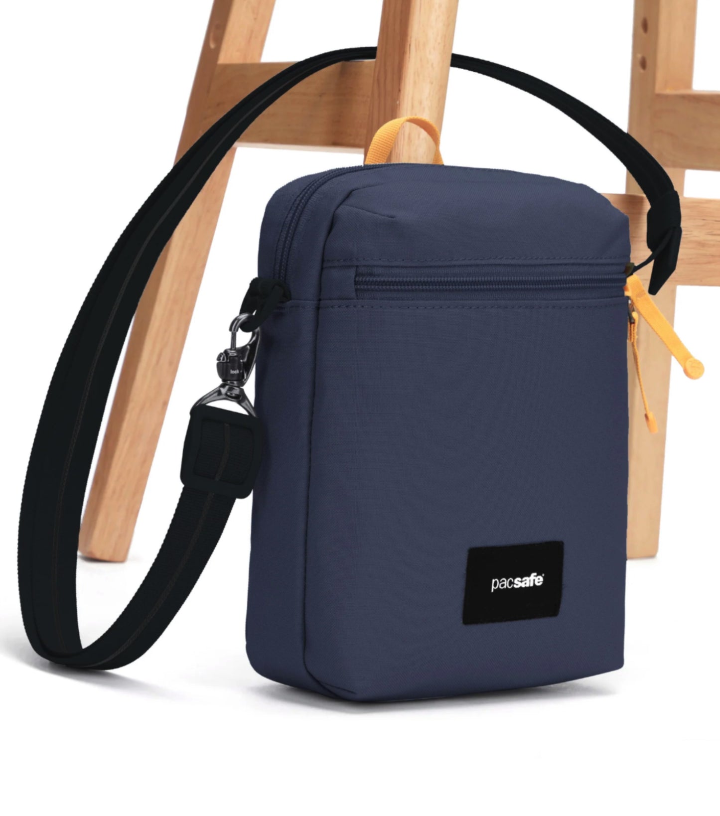 Cut-resistant anchor strap secures around a fixed object to protect your bag