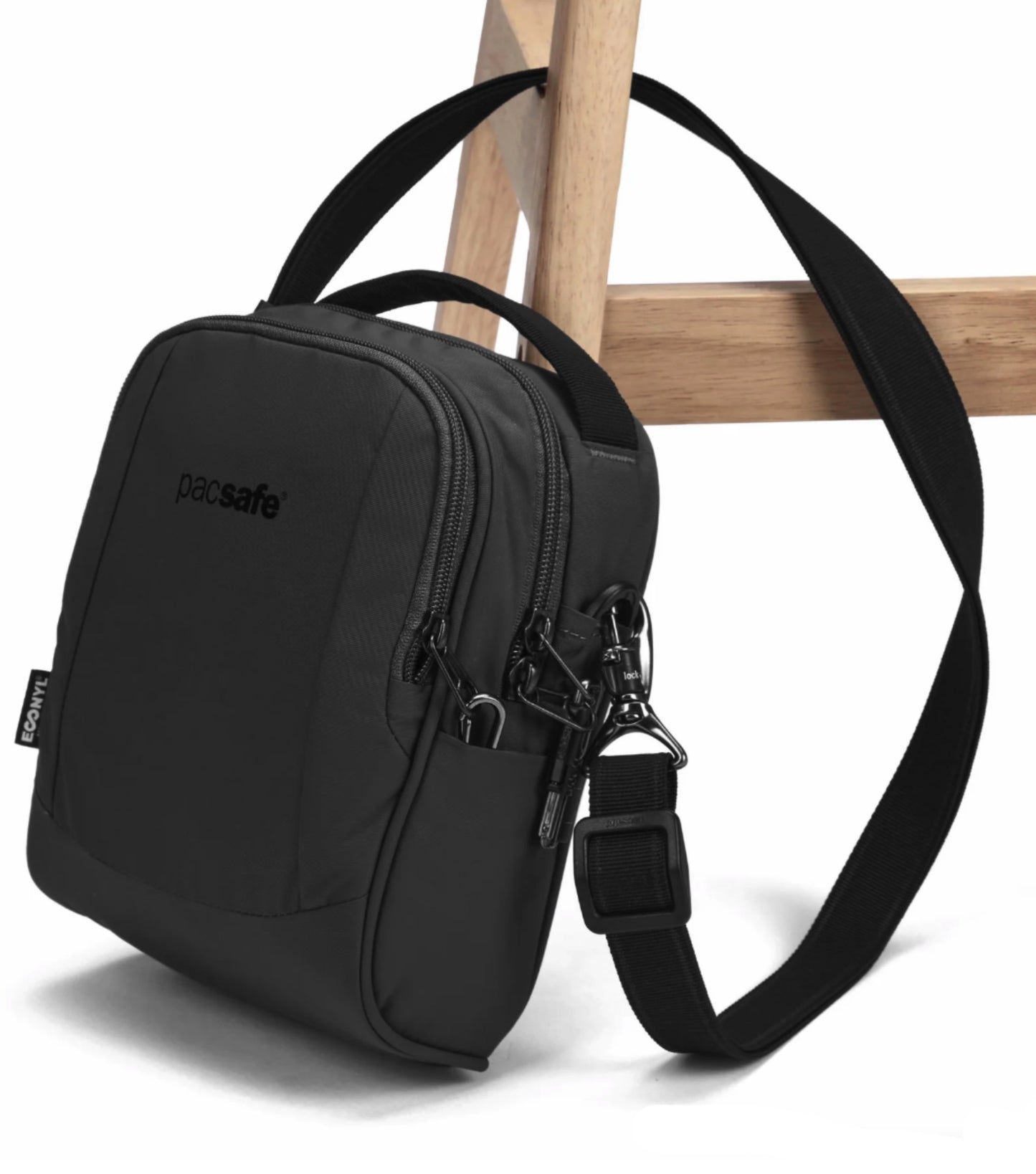 Cut-resistant anchor strap secures around a fixed object to protect your bag