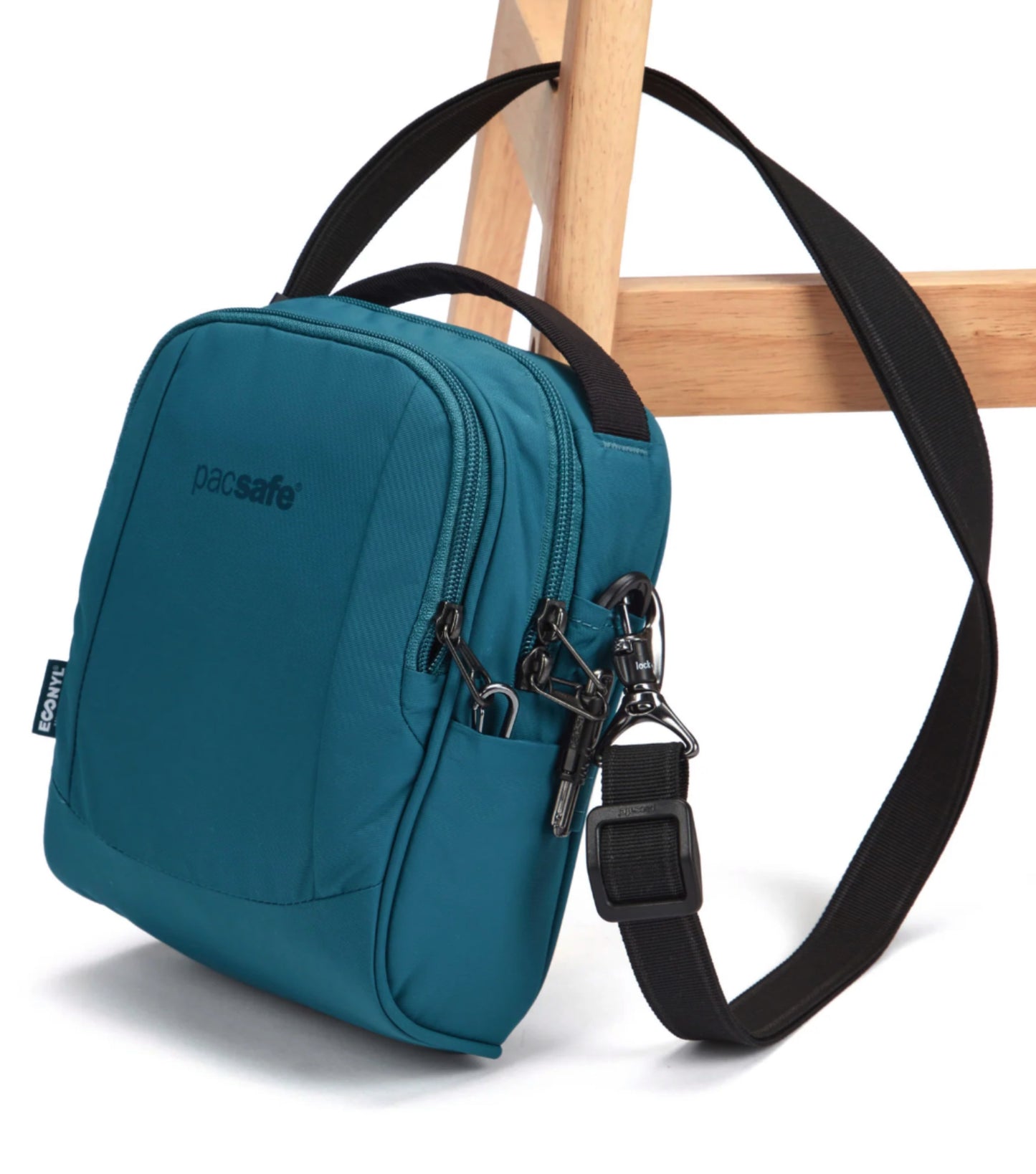 Cut-resistant anchor strap secures around a fixed object to protect your bag