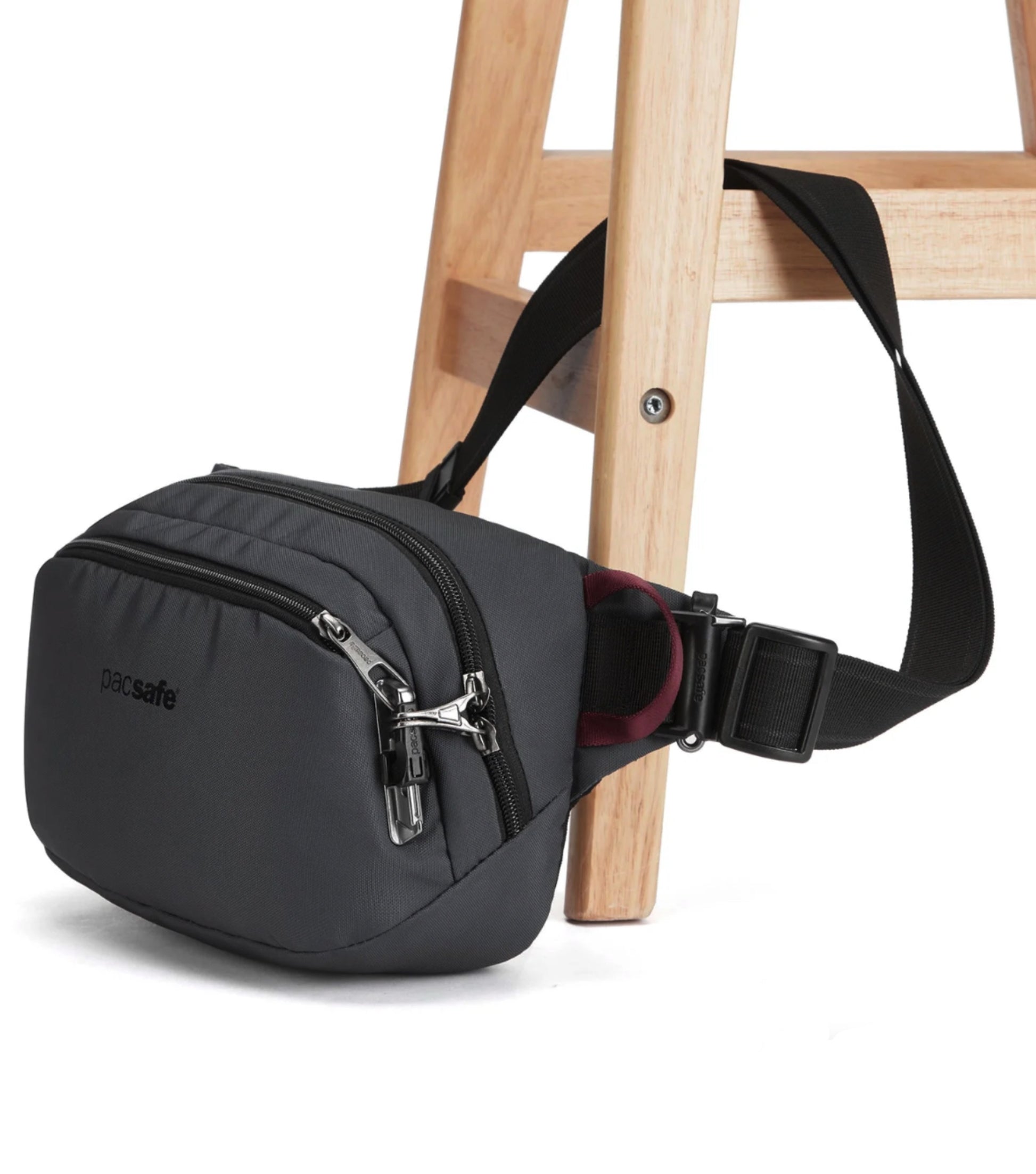 Cut-resistant anchor strap secures around a fixed object to protect your bag