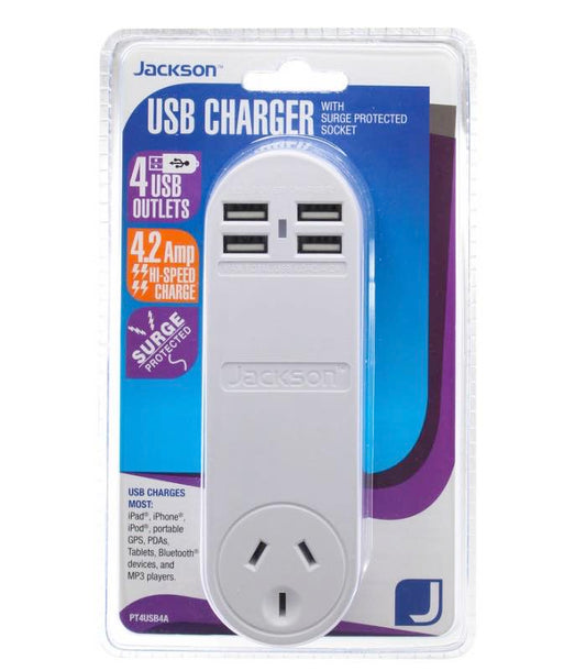 4 Outlet USB Charger Power Outlet - 4.2 Amp Hi-Speed Charge : Jackson