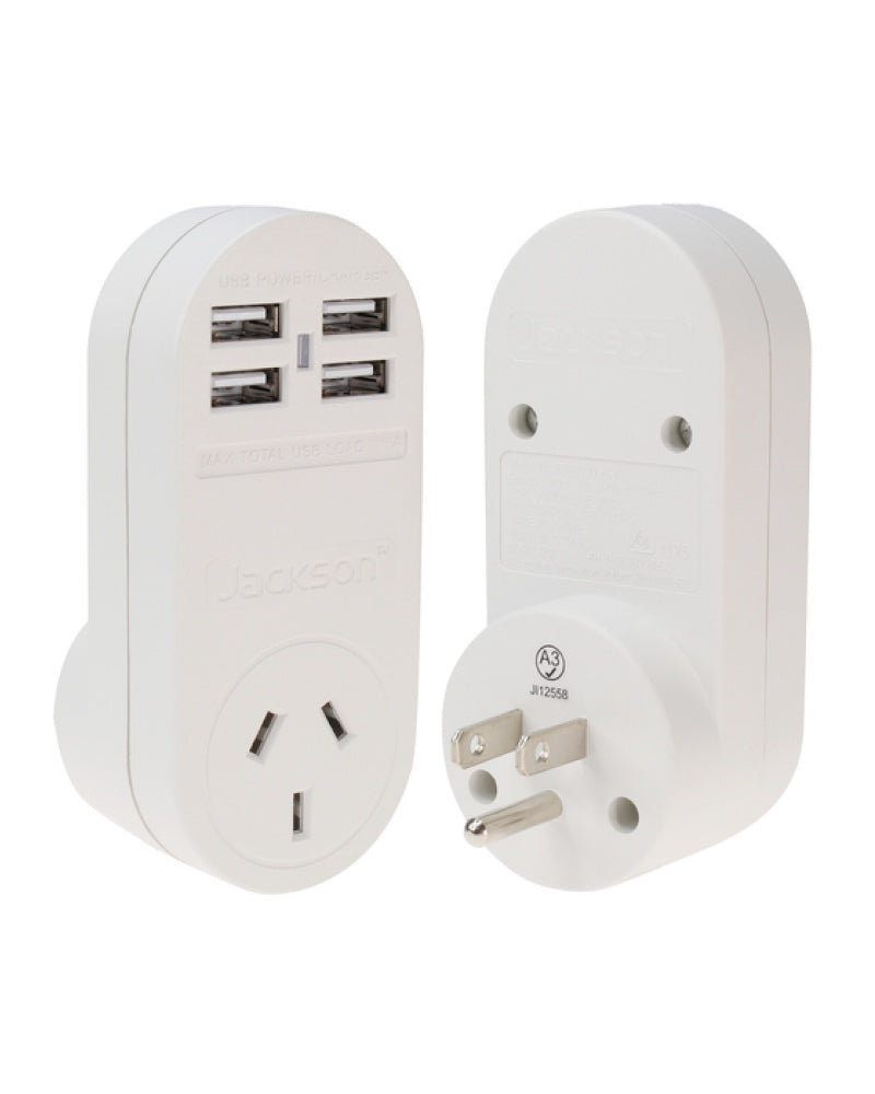 Jackson Outbound Travel Adaptor with 4 USB Fast Charging Outlets (3 Am
