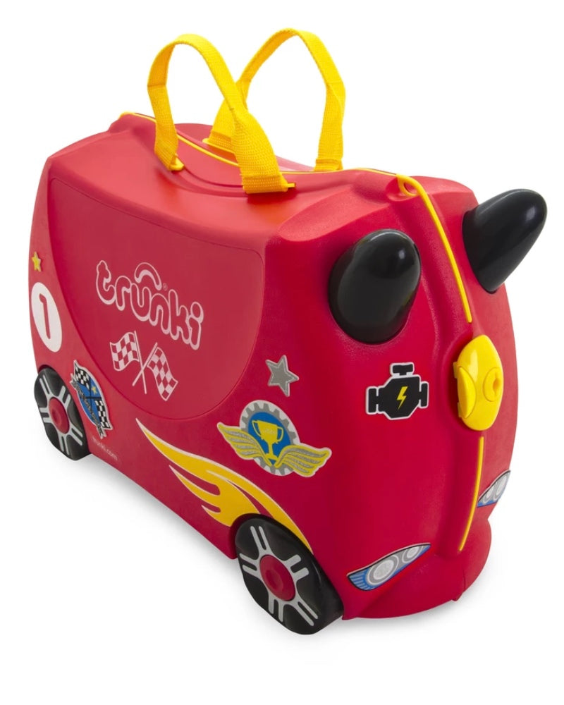 Trunki Rocco Race Car - Ride on Suitcase / Luggage - Carry-on Bag - Red