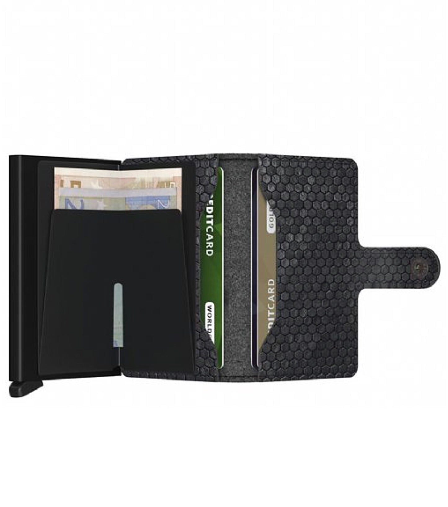 Includes two interior pockets for holding cards, notes, receipts, business cards and some coins