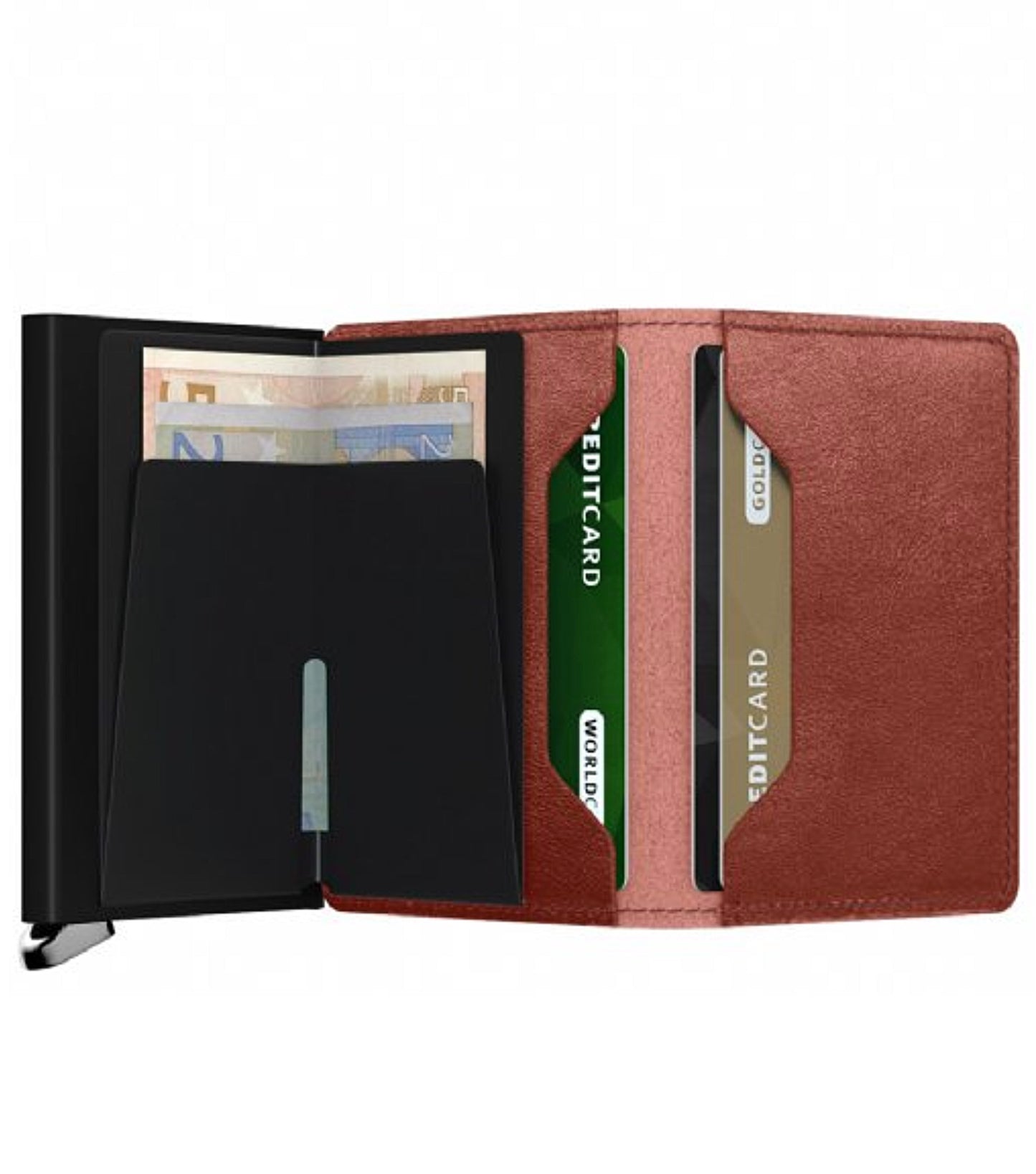 Includes interior pockets for holding 6 extra cards, notes, receipts, business cards