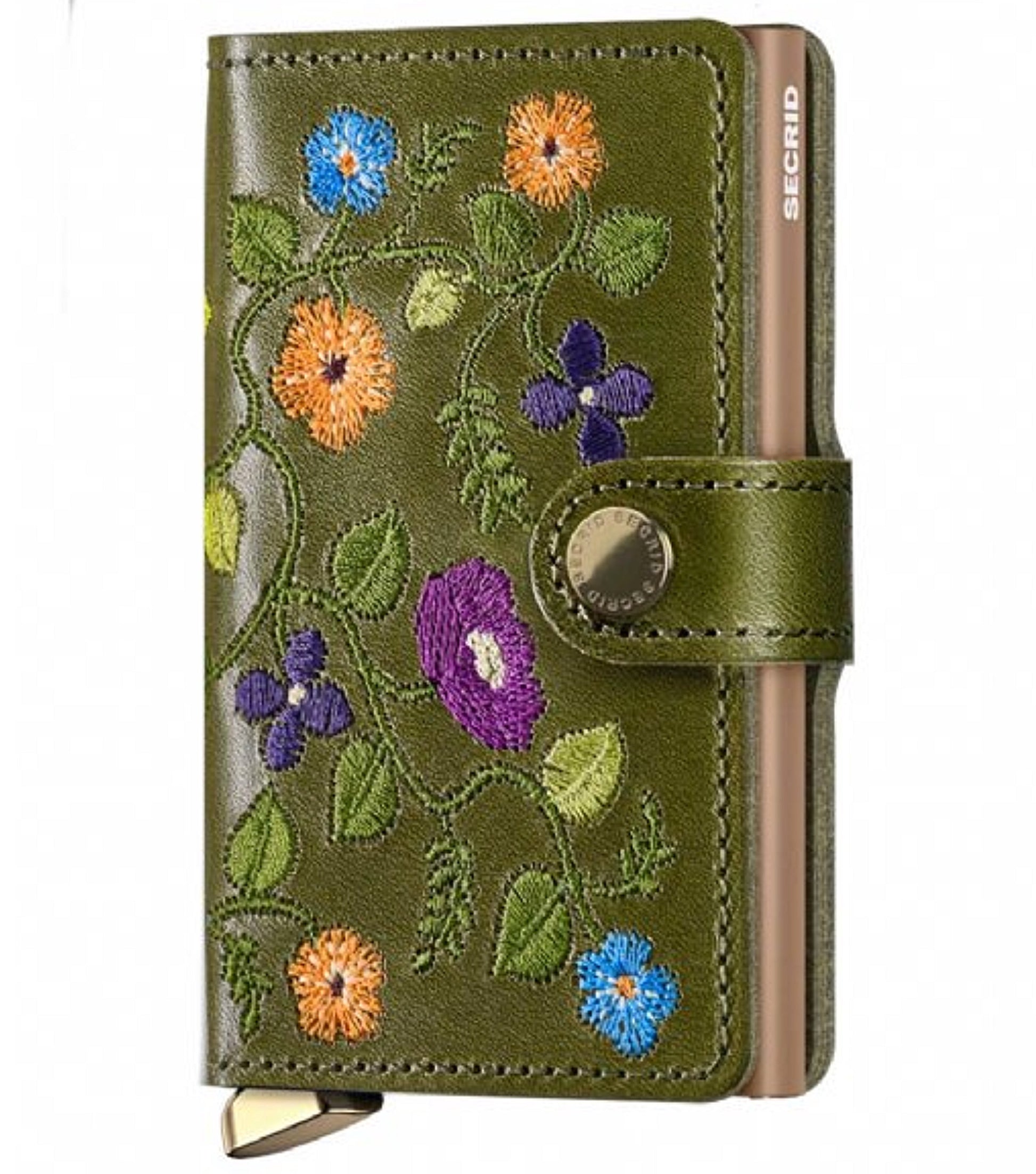 Secrid Premium Miniwallet Compact RFID Wallet - Stitch Floral Olive