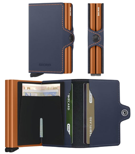 Secrid Twinwallet Compact RFID Wallet - Matte Night Blue / Orange