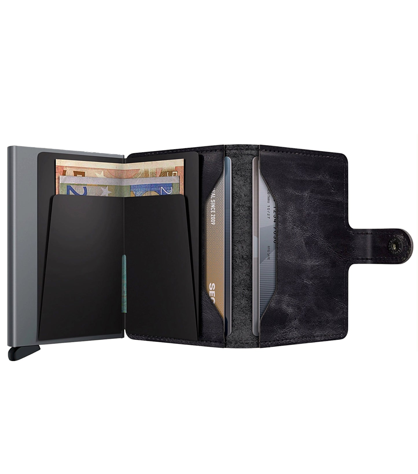 Includes two interior pockets for holding cards, notes, receipts, business cards and some coins