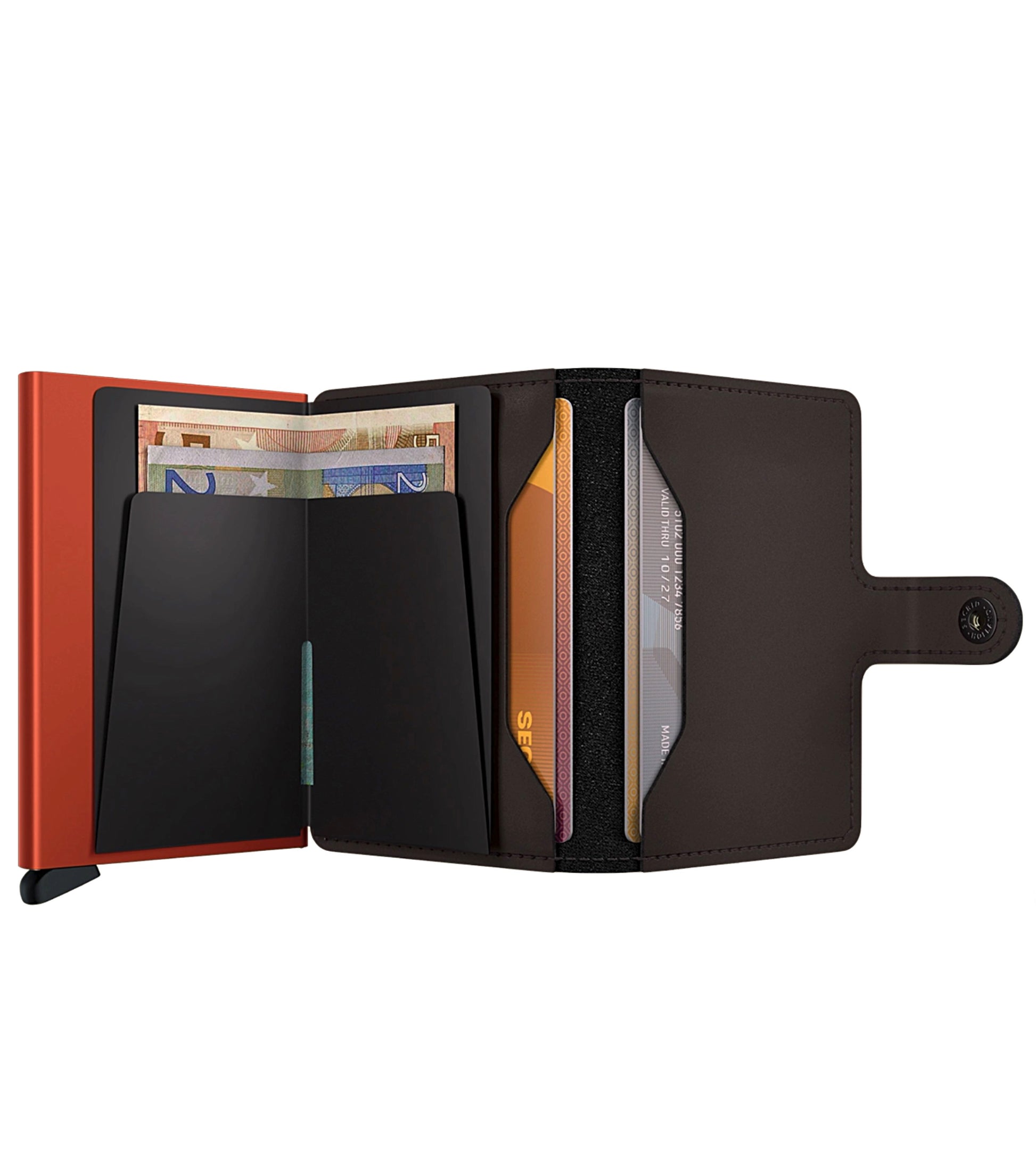 Includes two interior pockets for holding cards, notes, receipts, business cards and some coins