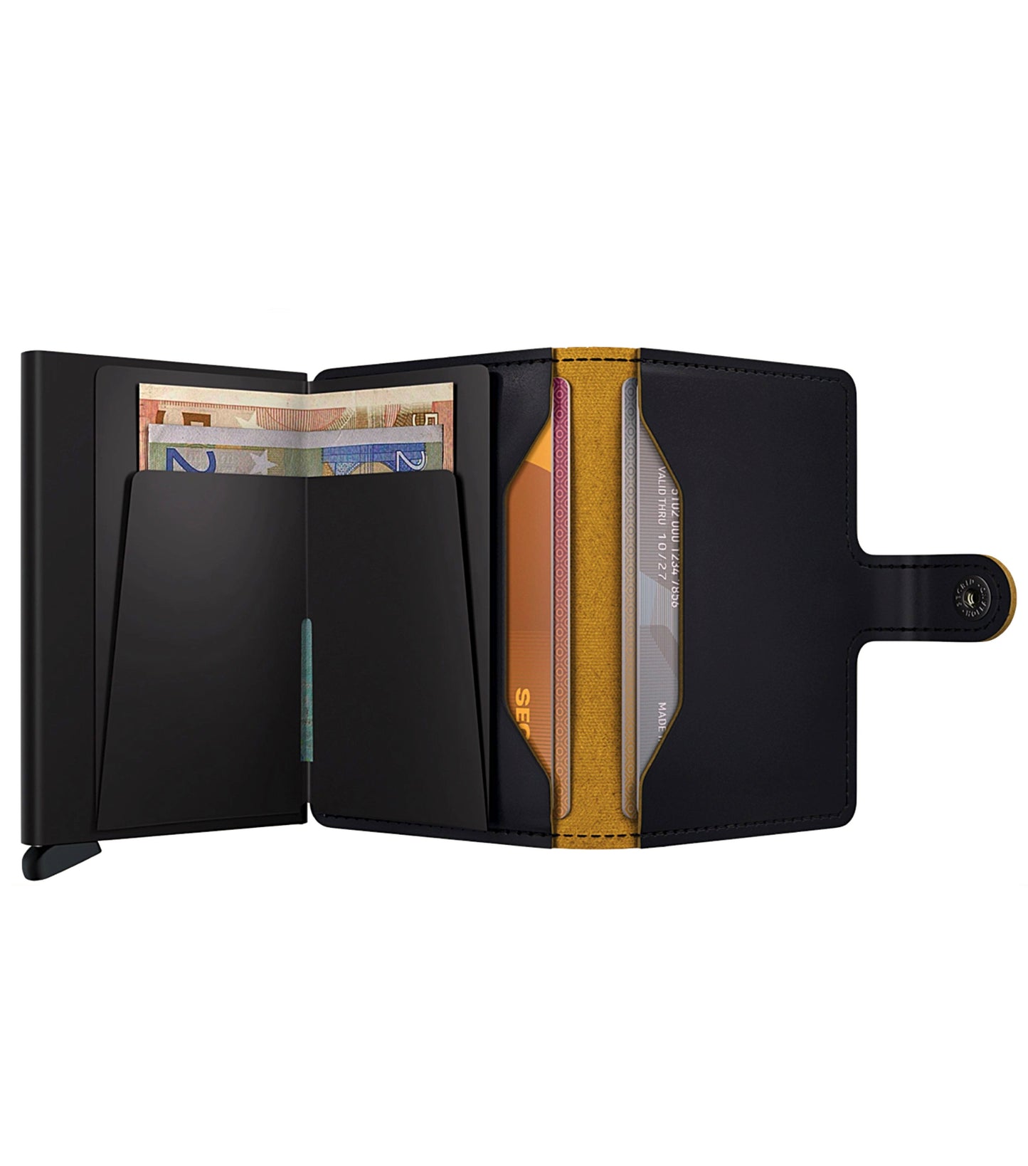 Includes two interior pockets for holding cards, notes, receipts, business cards and some coins