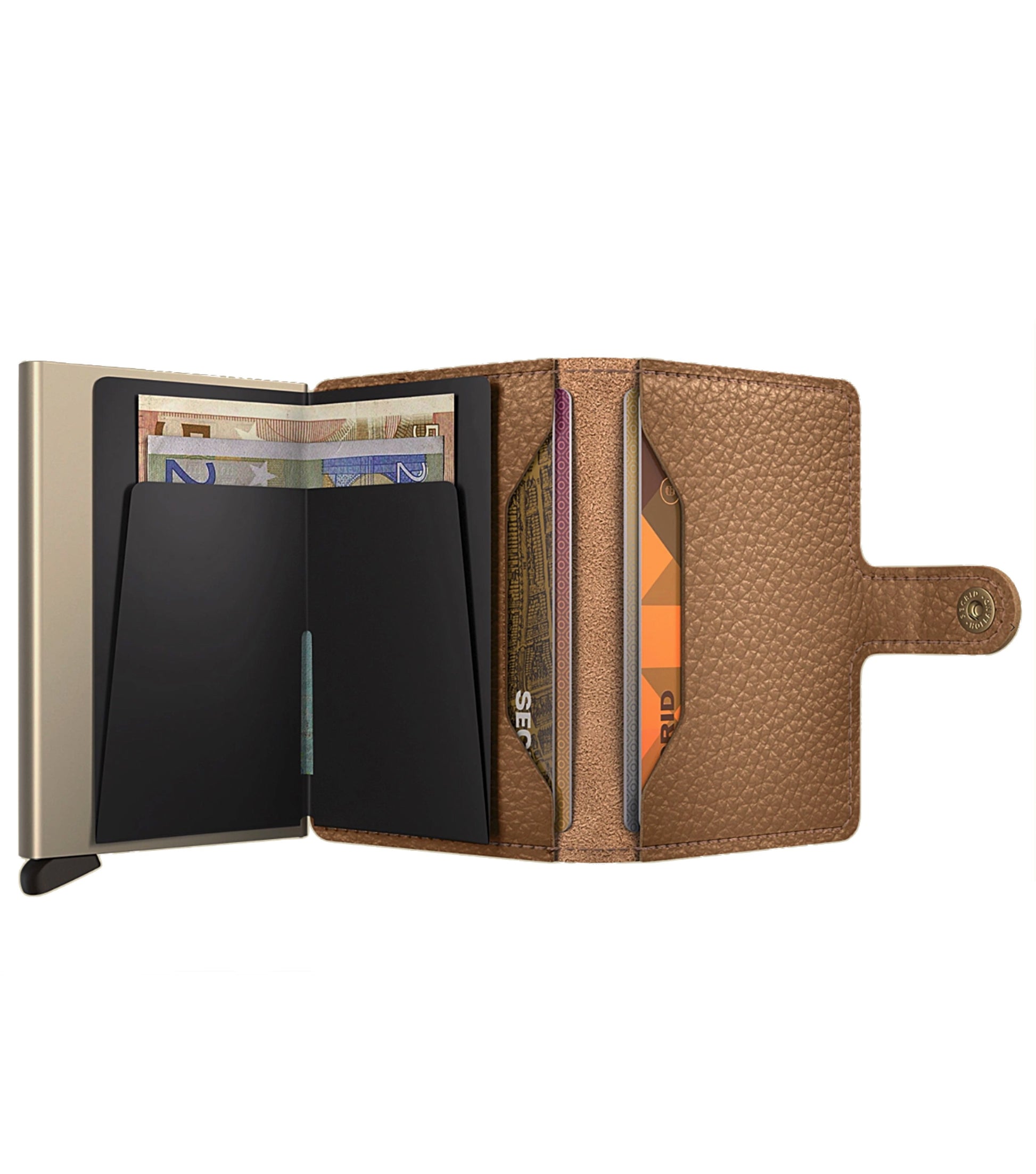 Includes two interior pockets for holding cards, notes, receipts, business cards and some coins