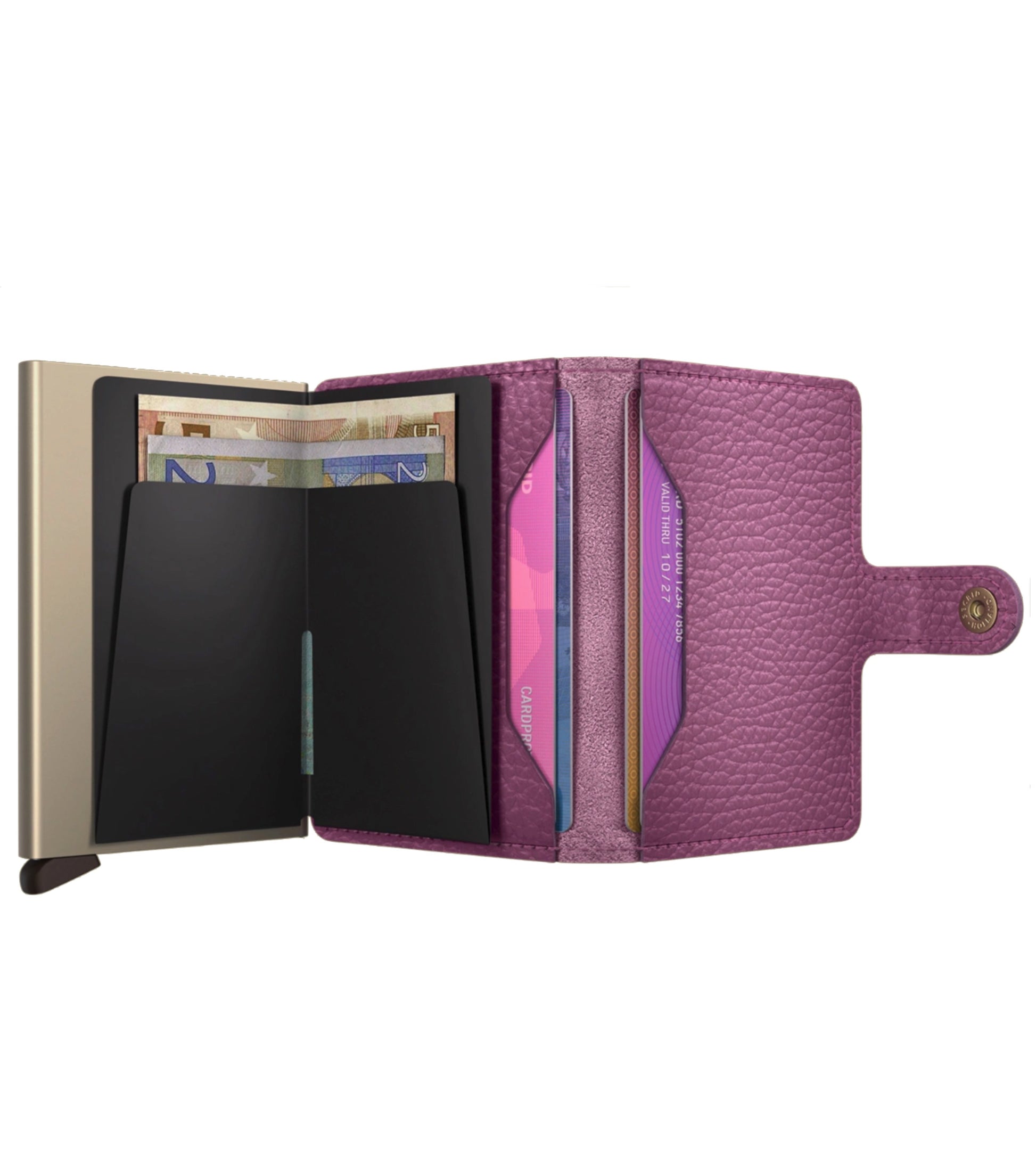 Includes two interior pockets for holding cards, notes, receipts, business cards and some coins