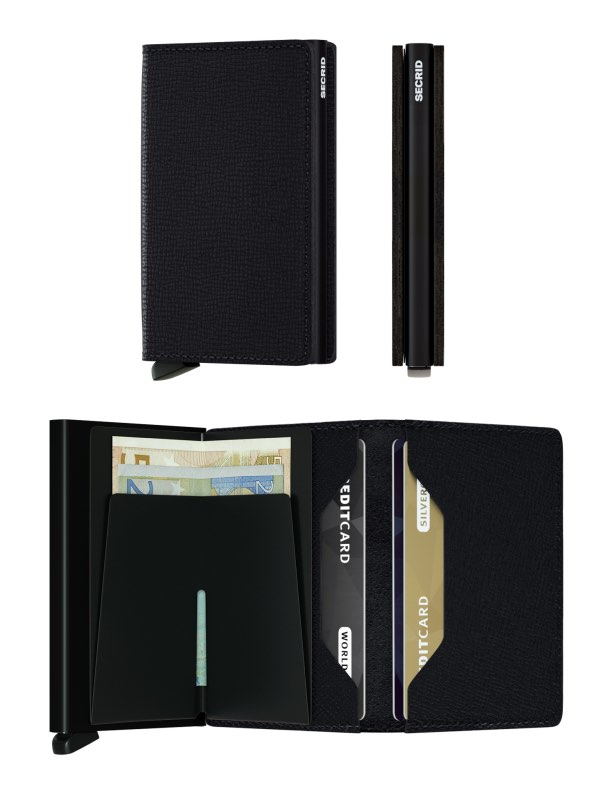 Slim wallet - Compact Wallet - Black Crisple