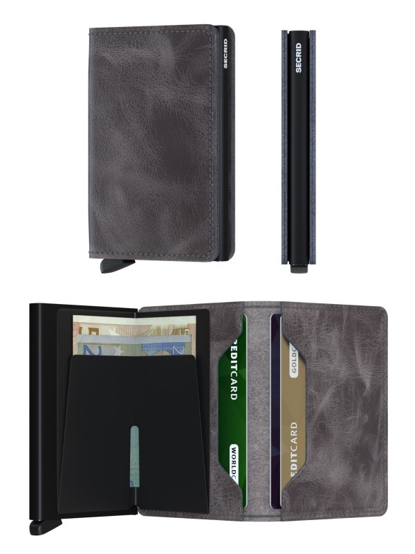 Compact Wallet - Slimwallet - Vintage Grey - Black