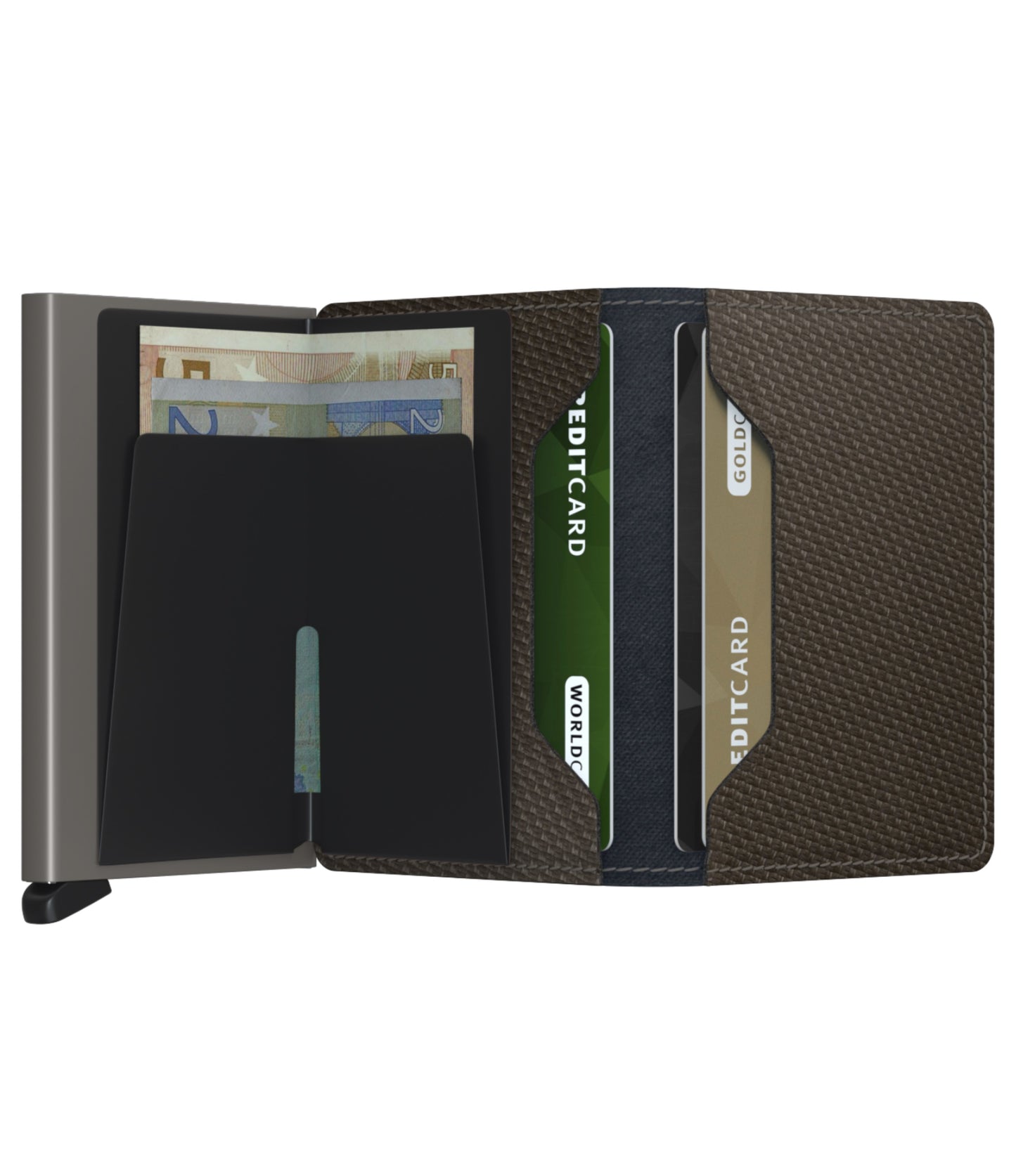 Wallet includes spaces for 6 extra cards and banknotes