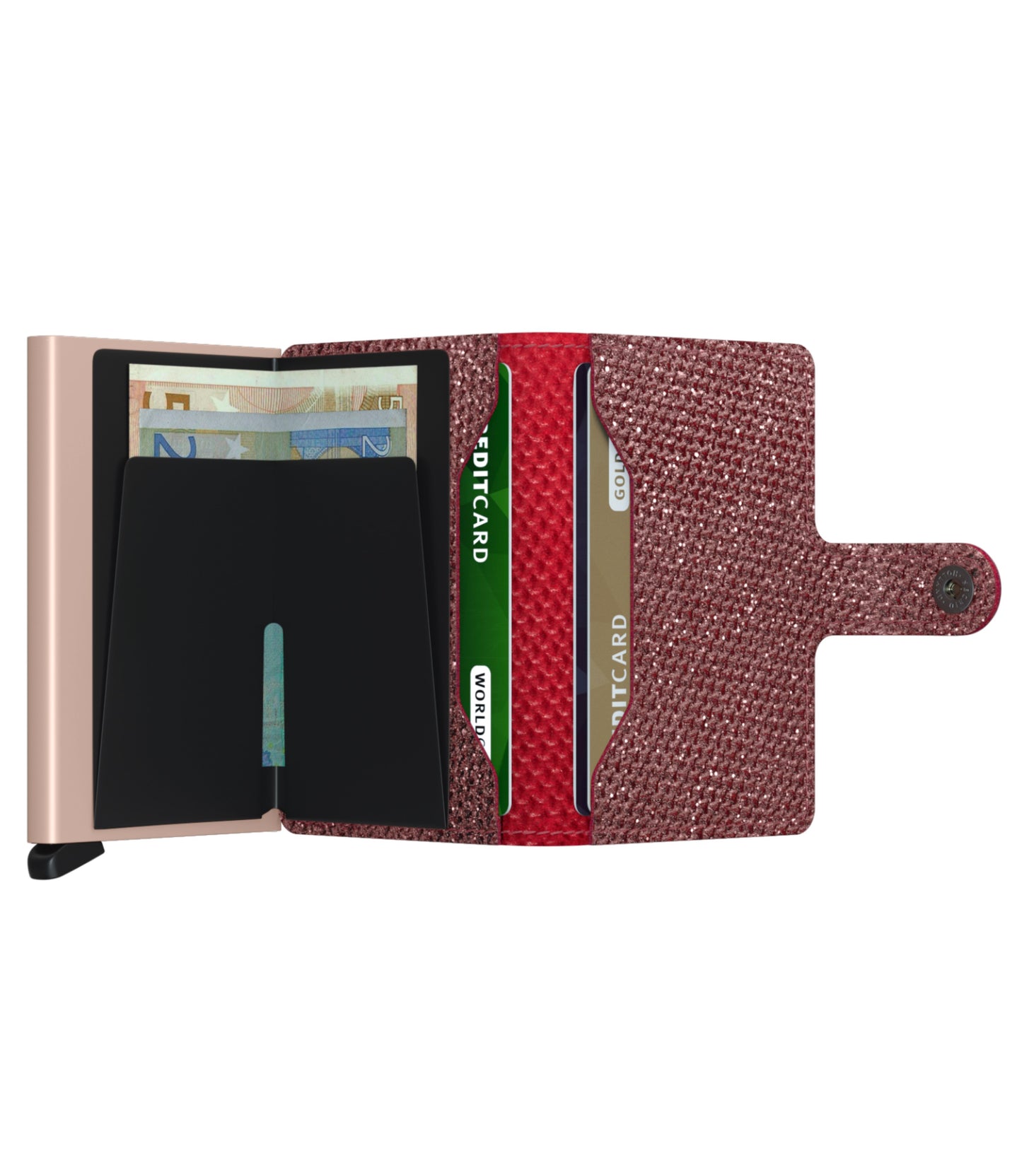 Includes two interior pockets for holding cards, notes, receipts, business cards and some coins