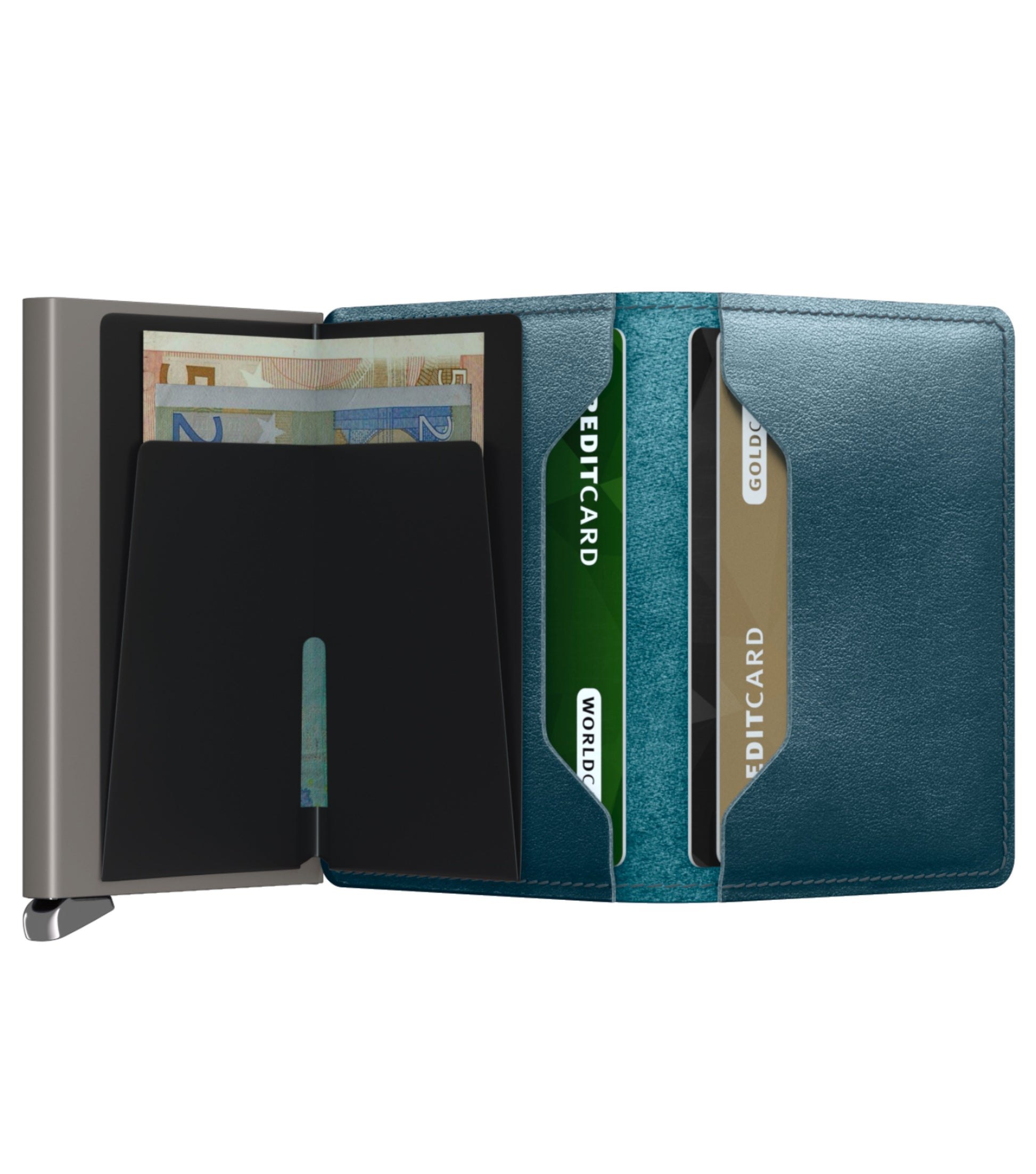 Includes interior pockets for holding 6 extra cards, notes, receipts, business cards