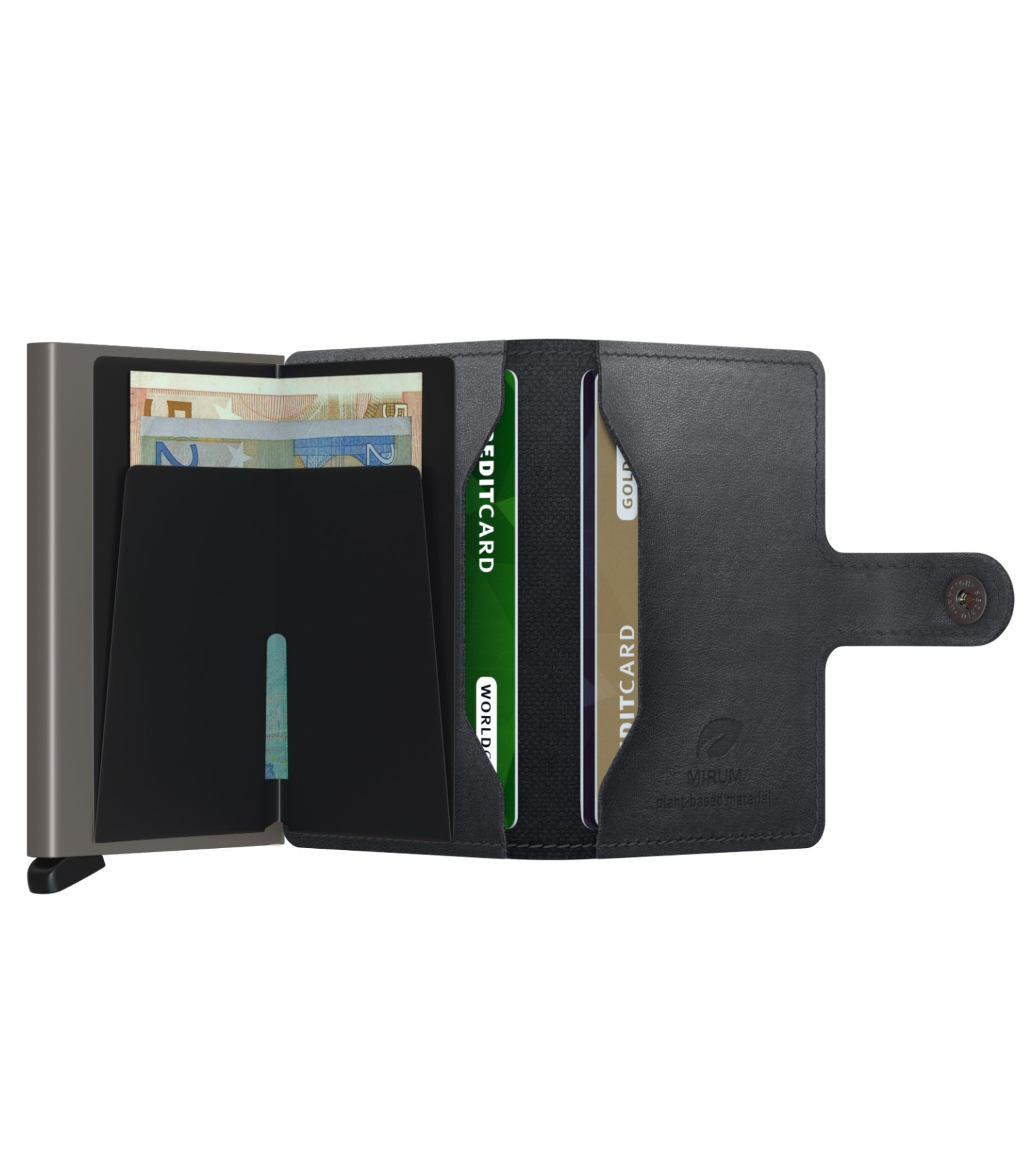 Includes two interior pockets for holding cards, notes, receipts, business cards and some coins