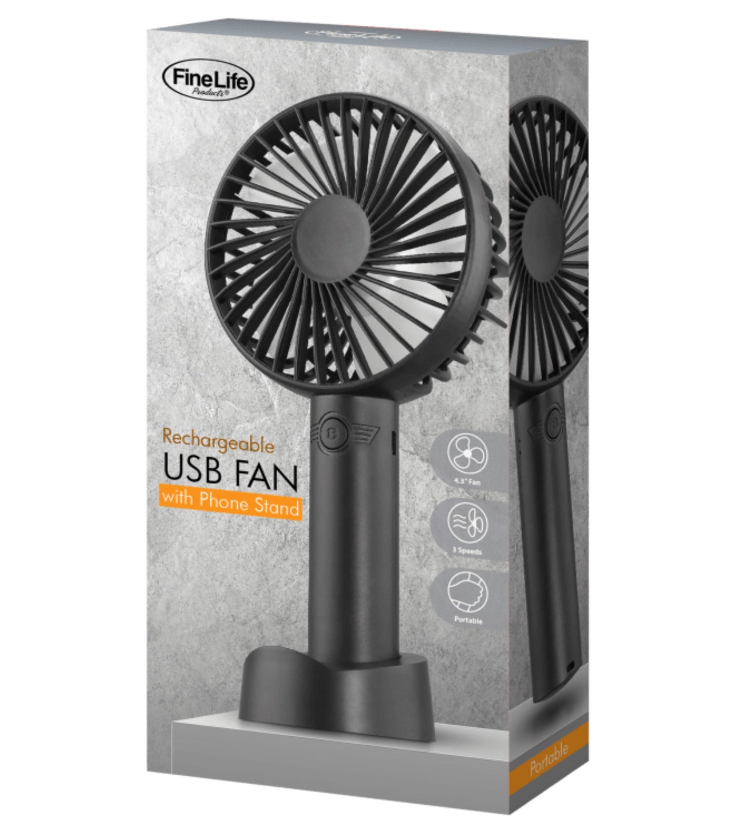 Finelife Rechargeable USB Fan With Phone Stand - Black