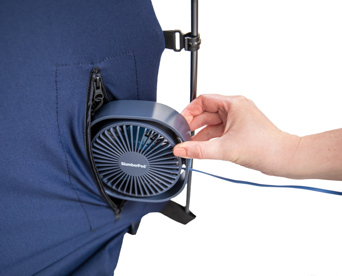 Adjustable angle gives flexibility when used in Slumberpod’s zipper pouch