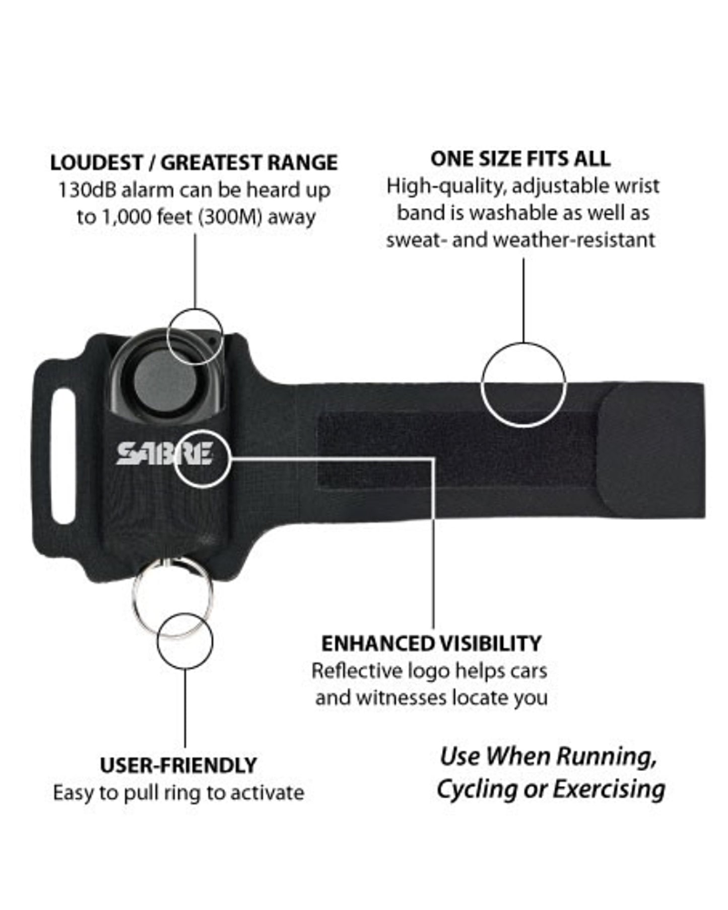 Sabre Runner Personal Alarm with Adjustable Wrist Strap - Black