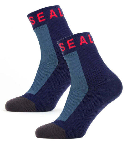 Sealskinz Waterproof Warm Weather Ankle Length Sock with Hydrostop - Blue / Grey / Red - Large