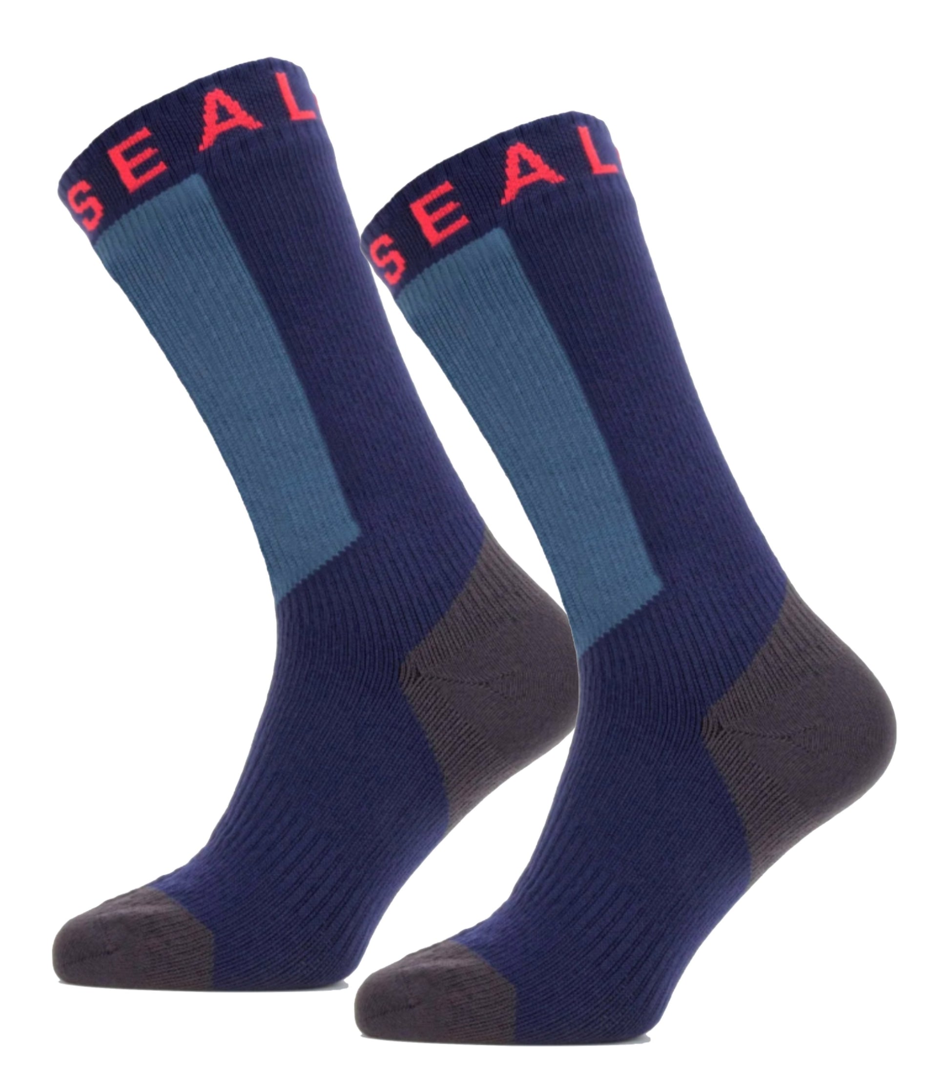 Sealskinz Waterproof Warm Weather Mid Length Sock with Hydrostop - Blue / Grey / Red - Large