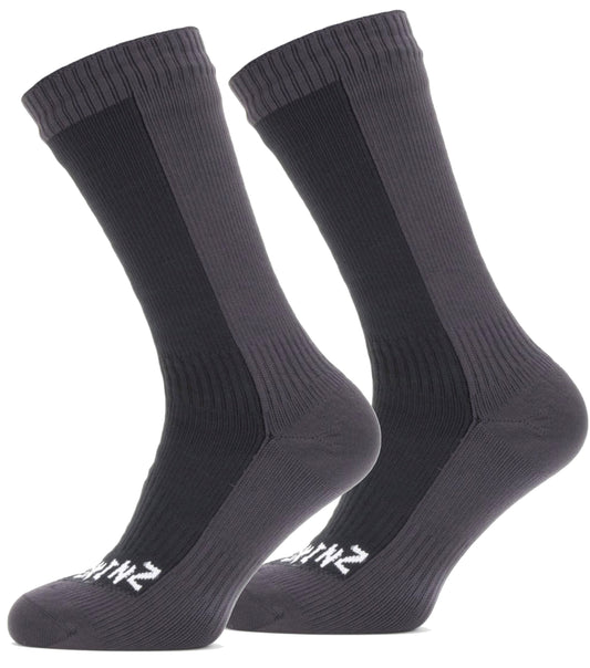 Sealskinz Waterproof Cold Weather Mid Length Socks - Black / Grey - Small