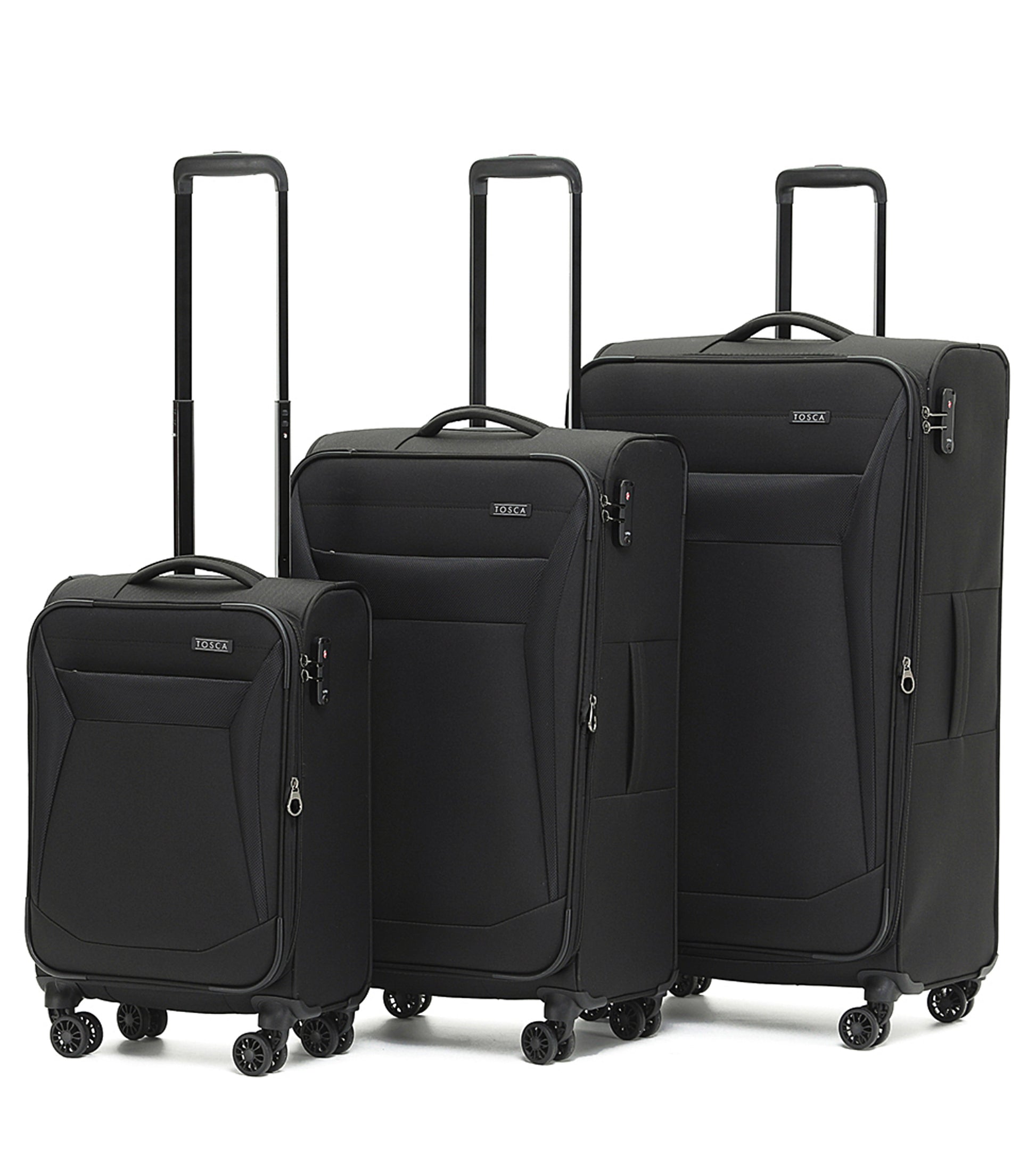 Tosca Aviator 2.0 - 4-Wheel Expandable Luggage Set of 3 - Black (Small, Medium and Large)