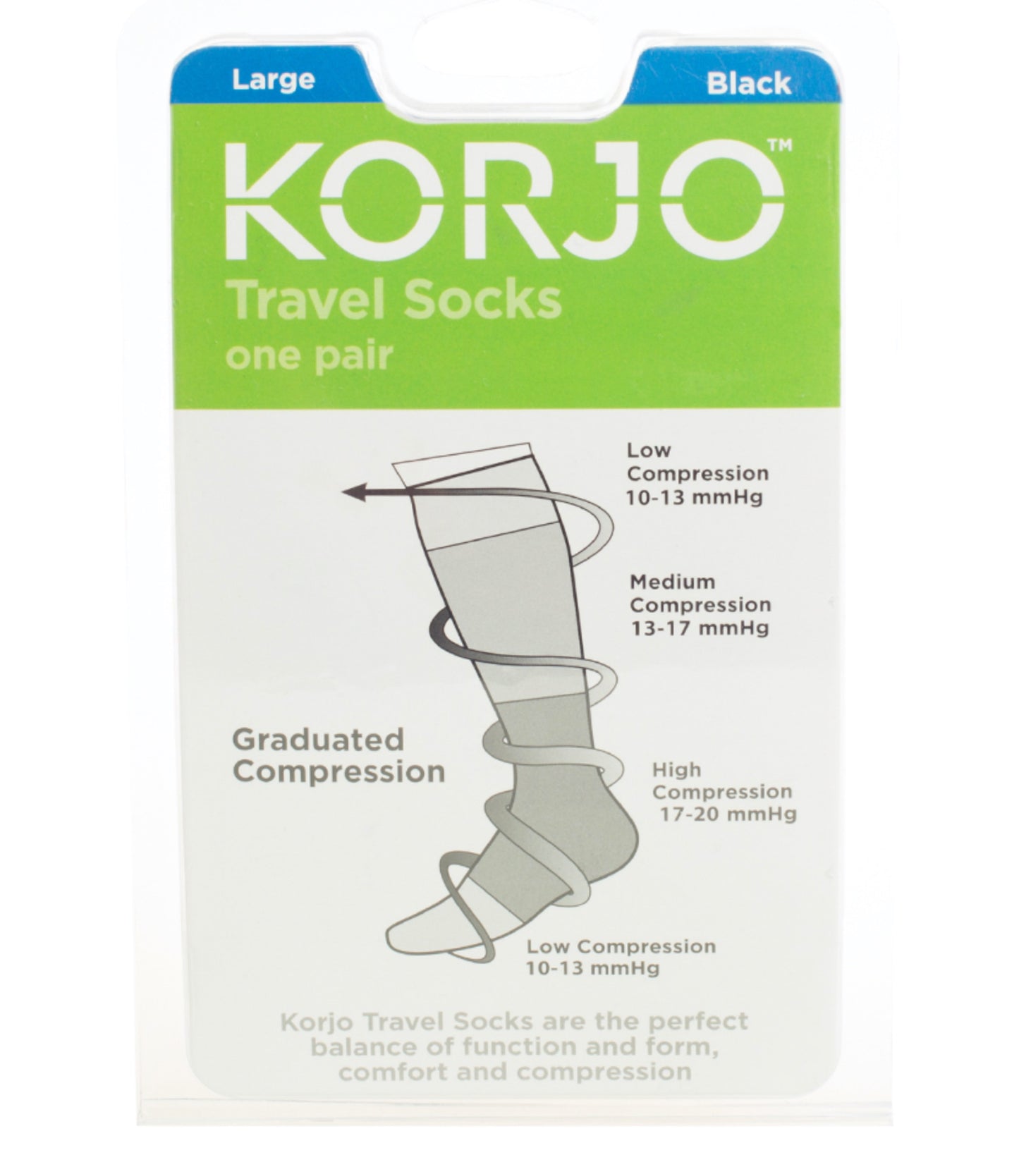 Korjo Travel Compression Socks : Large : Black