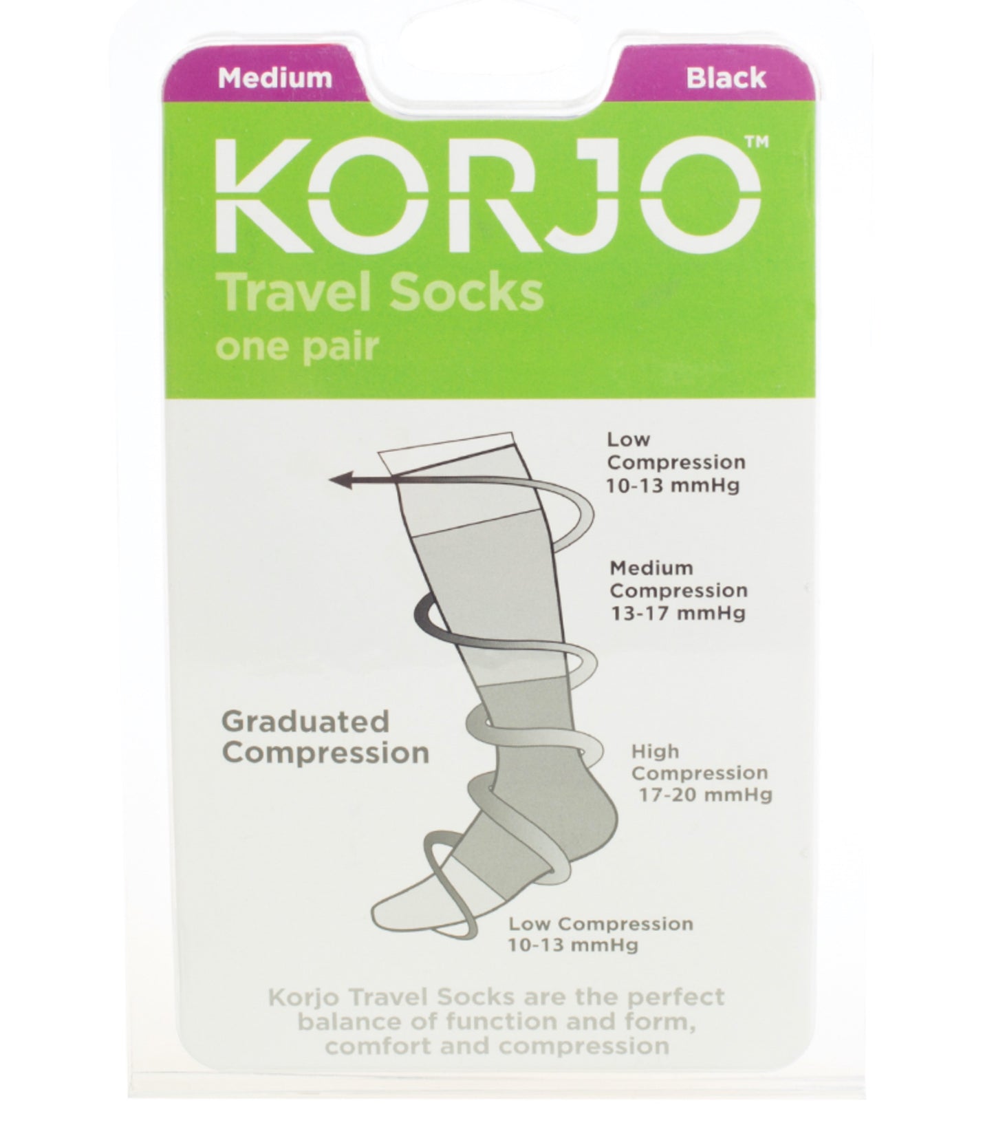 Korjo Compression Travel Socks : Medium : Black