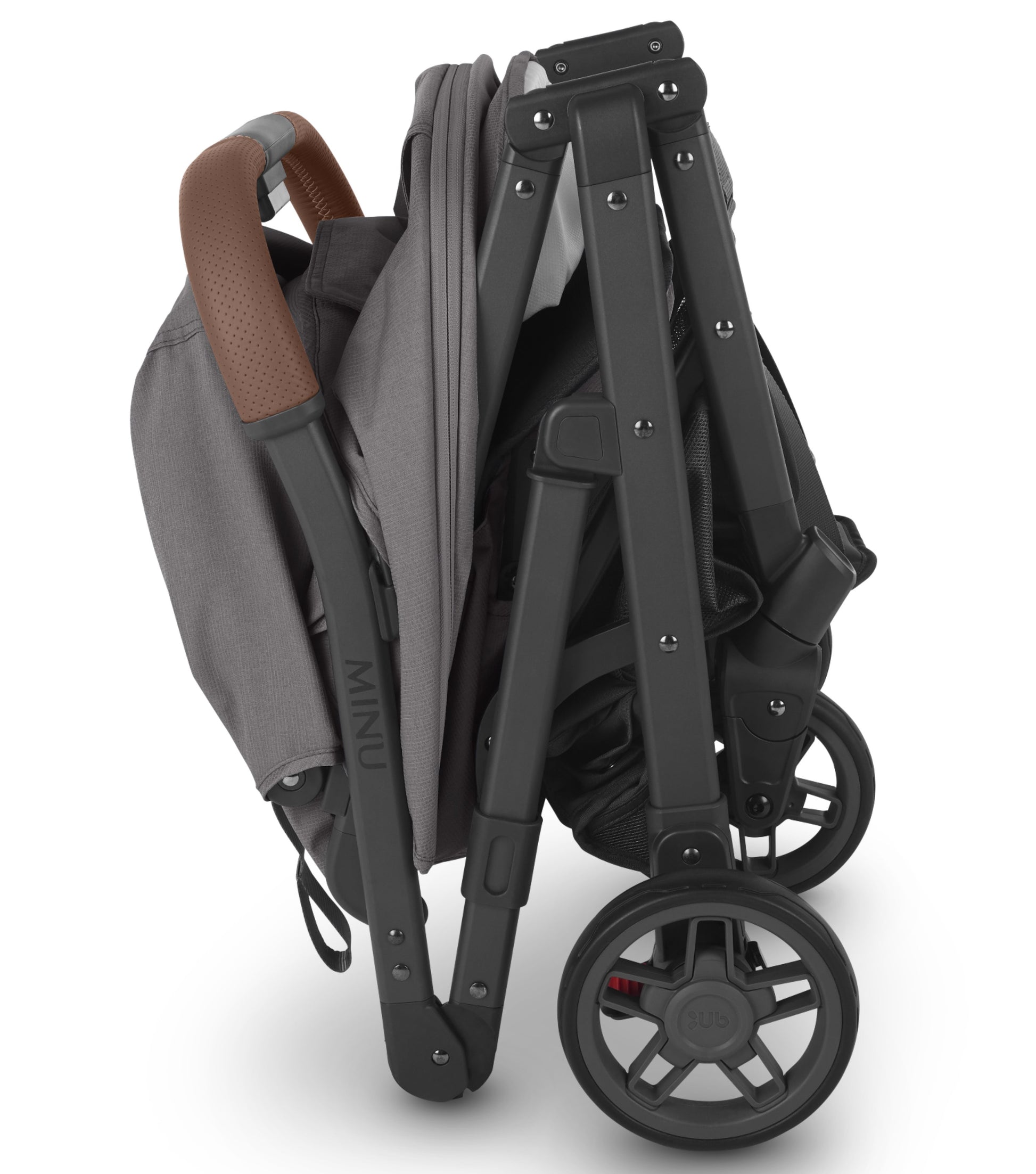 UPPAbaby Minu V2 - Travel Pram / Stroller - Charcoal Melange / Carbon / Saddle Leather (Greyson)