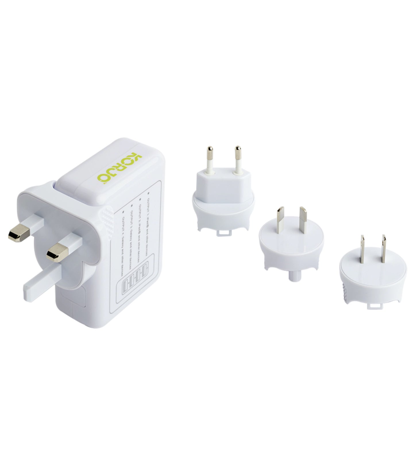 Korjo International USB Travel Adaptor : 4 USB Ports with Interchangeable Power Plugs