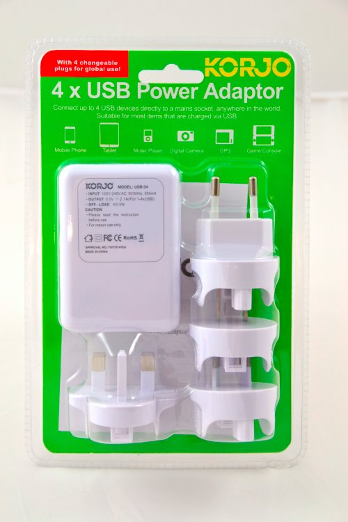 Korjo International USB Travel Adaptor : 4 USB Ports with Interchangeable Power Plugs