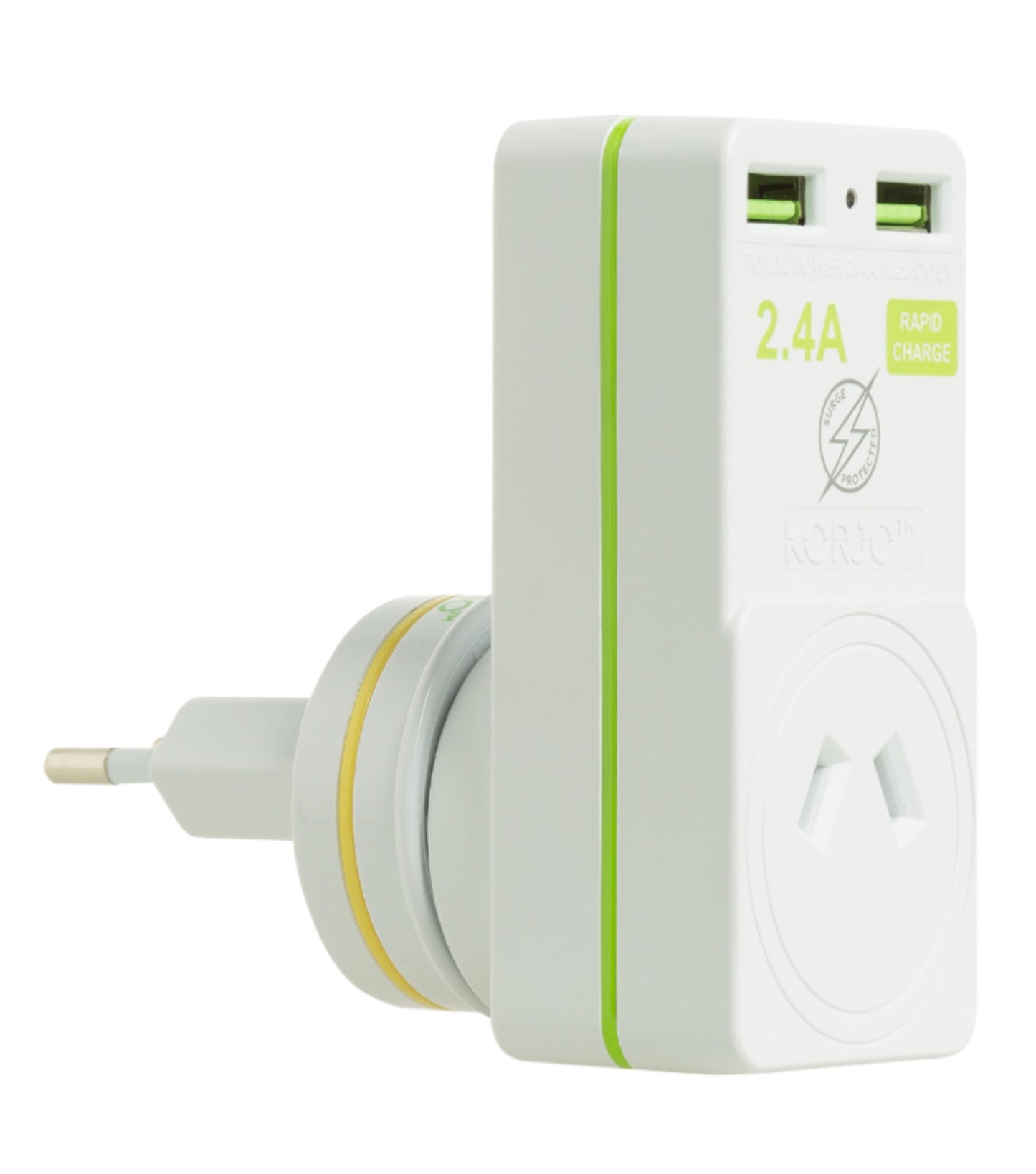 Korjo 2 Port USB Charger and Power Travel Adaptor - Europe, Italy, Switzerland and Australia