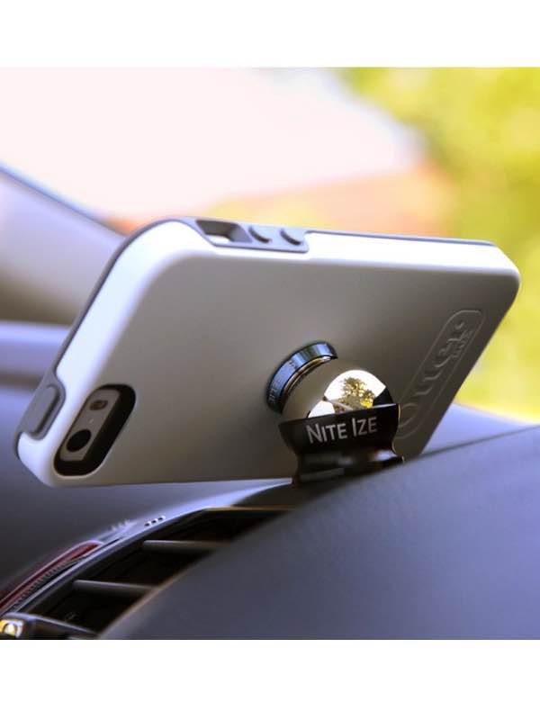 The Steelie Car Mount Kit allows secure attachment for any mobile device, with or without a rigid case, to any vehicle dash with unlimited viewing angles