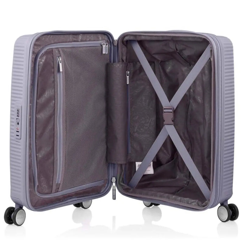 American Tourister Curio 2 - 55 cm Expandable Carry-On Spinner Suitcase - Hushed Orchid / Glow