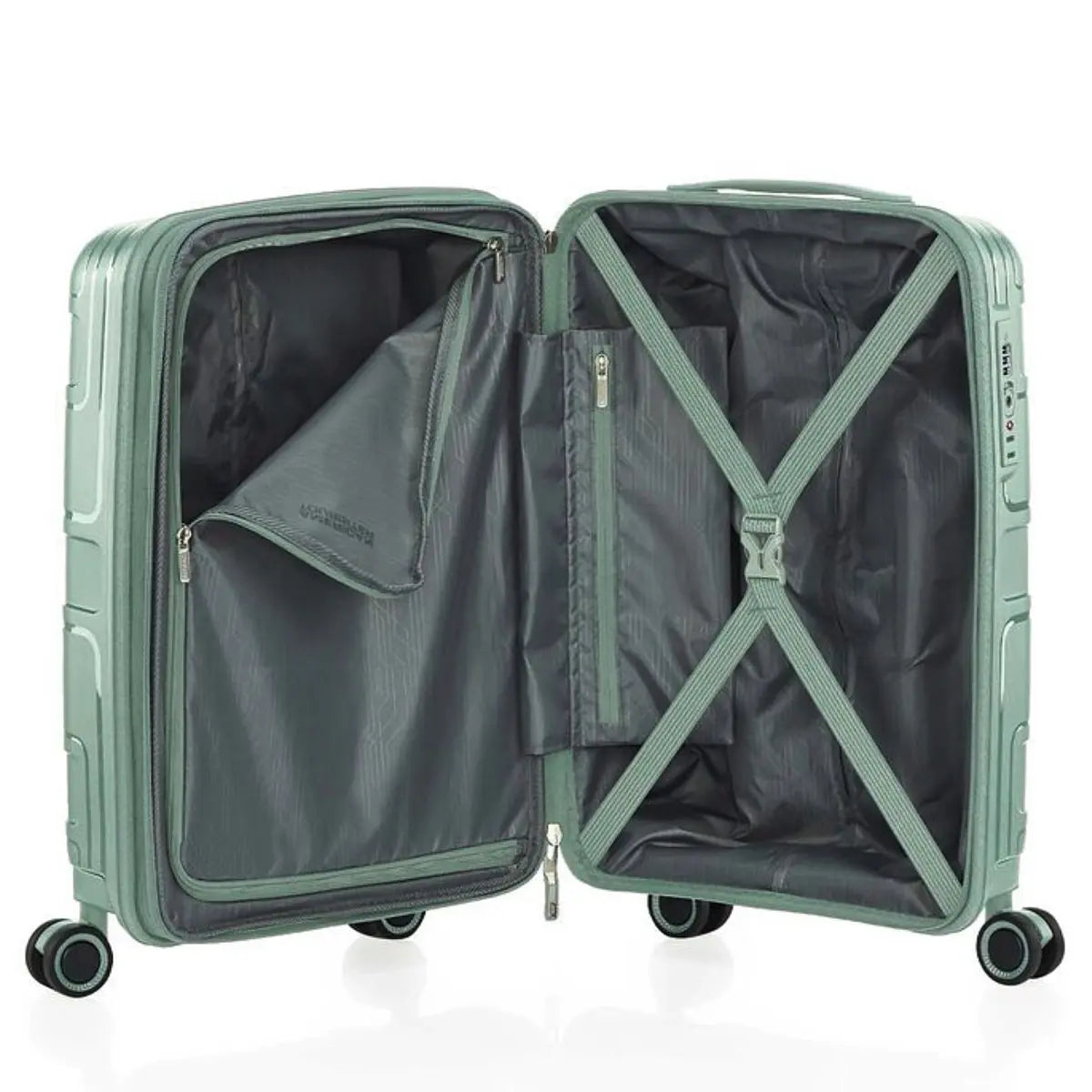 American Tourister Light Max 55 cm Expandable Carry On Spinner Suitcase Urban Green