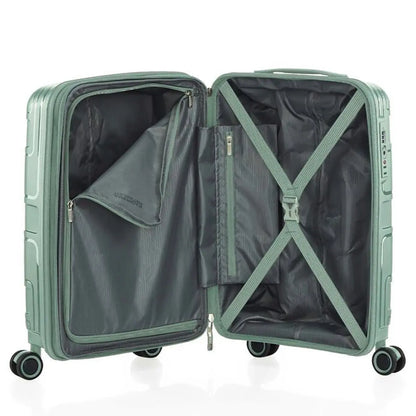American Tourister Light Max 55 cm Expandable Carry On Spinner Suitcase Urban Green