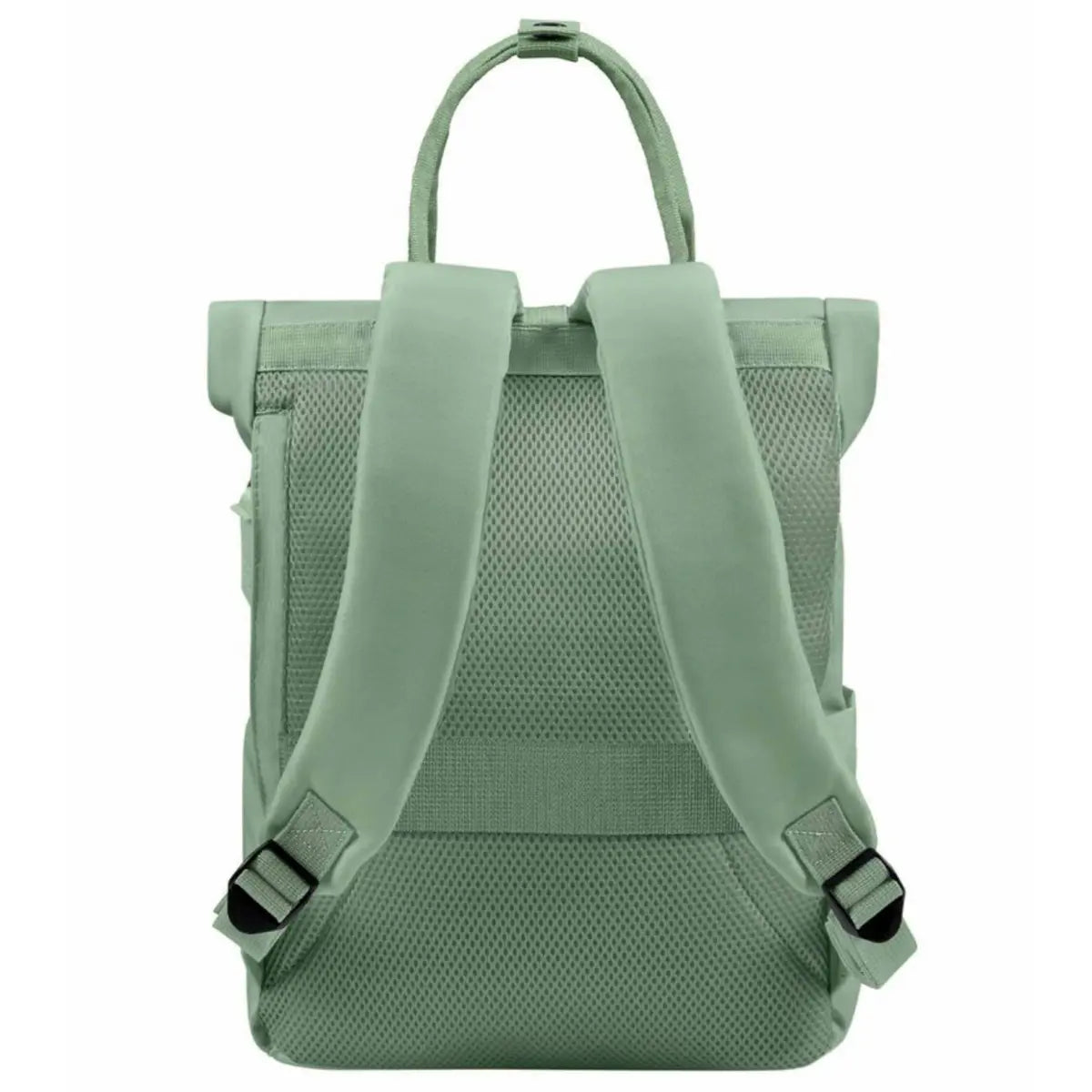 Back panel featuring a luggage band, ready to slide over the handle of rolling luggage