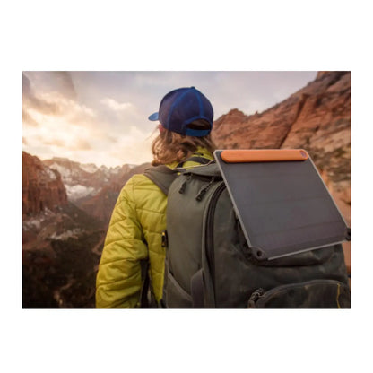 Align integrated sundial for maximum power output and position easily from tents, trees, and uneven terrain with the 360 kickstand