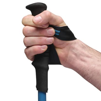 Black diamond distance carbon trekking pole grip in black with blue accents designed for comfort and secure handling