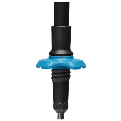 Black diamond distance carbon adjustable trekking pole in blue and black with textured grip and locking mechanism