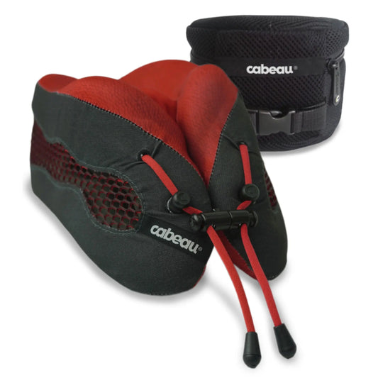 Cabeau Evolution Cool 2.0 Memory Foam Travel Pillow (with Ear Plugs and Travel Bag) - Red