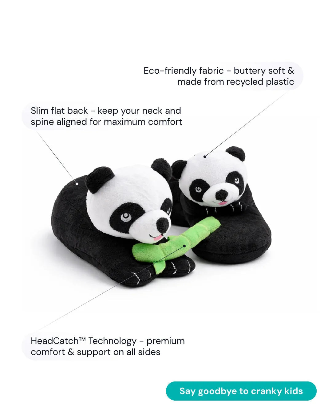 Cabeau Evolution Kids features: HeadCatch technology, slim flat back and eco-friendly fabric