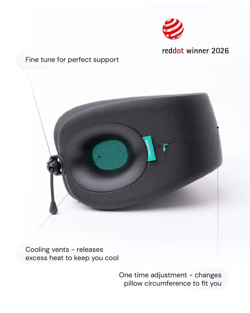 Cabeau Evolution X features: fine tune support, cooling vents and adjustable circumference, Red Dot winner 2026